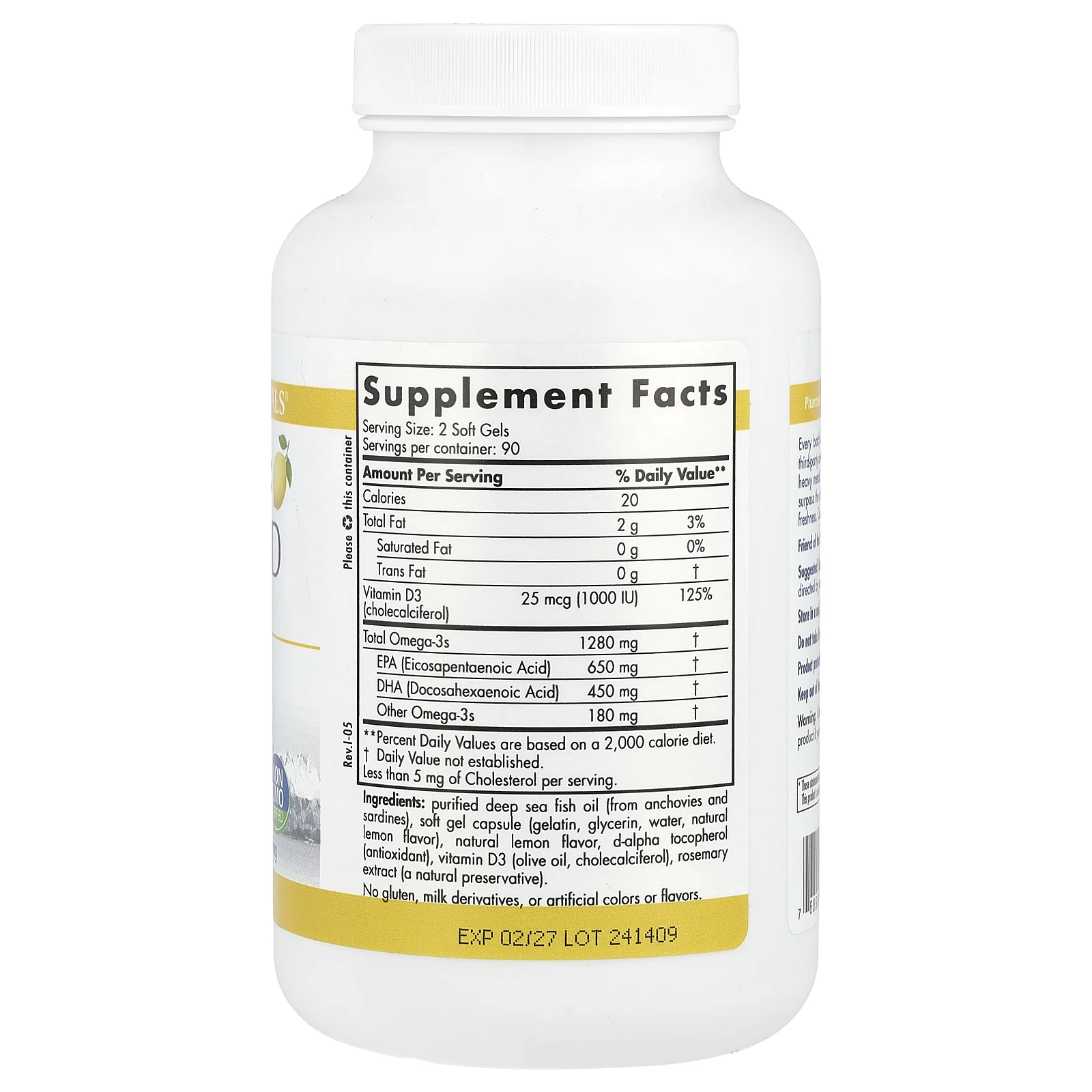 Nordic Naturals, ProOmega-D, со вкусом лимона, 1000 мг, 180 капсул (500 мг в 1 капсуле)