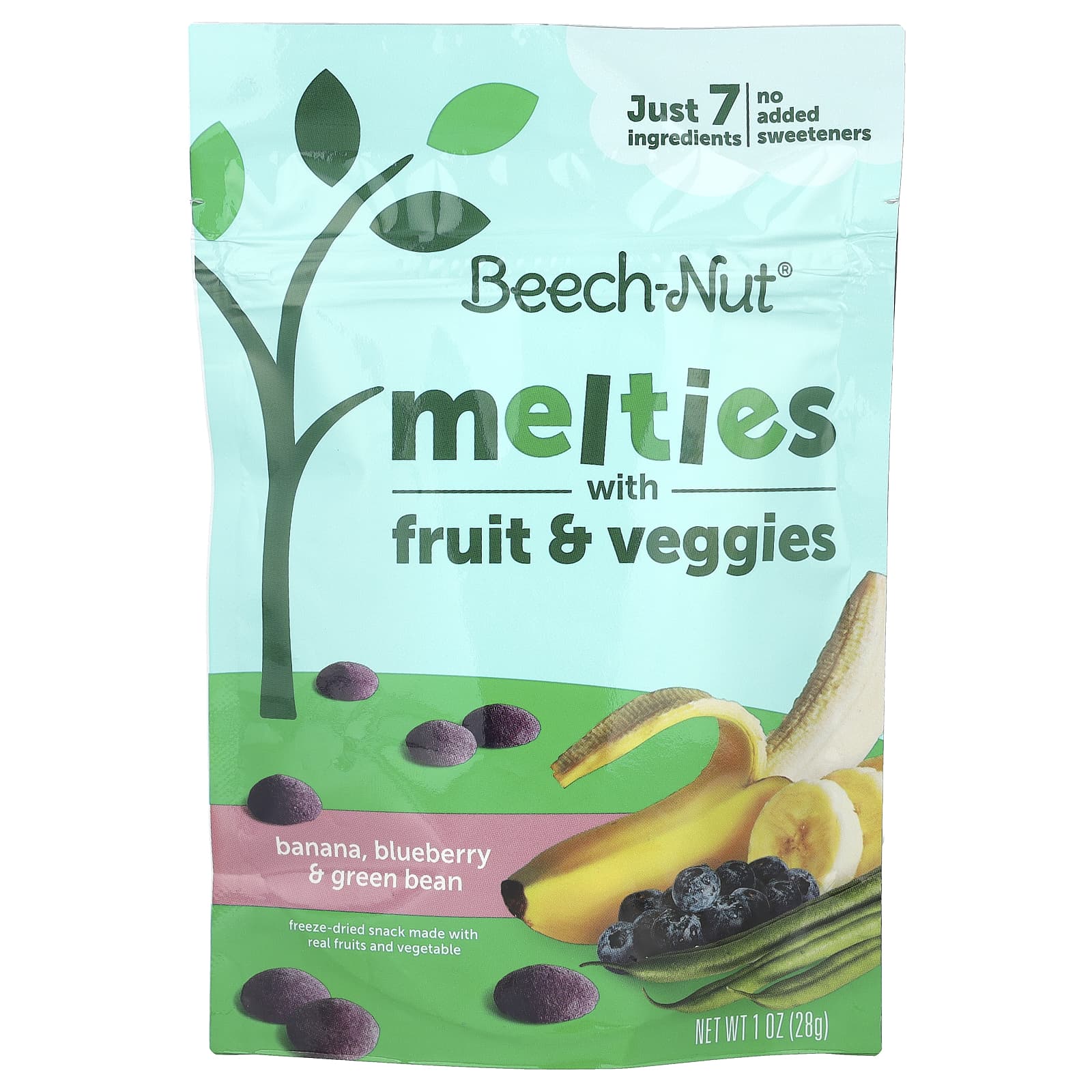 Beech-Nut, Naturals, Fruit & Veggie Melties, снек из фруктов и овощей, для детей от 8 месяцев, банан, голубика и стручковая фасоль, 28 г (1 унция)