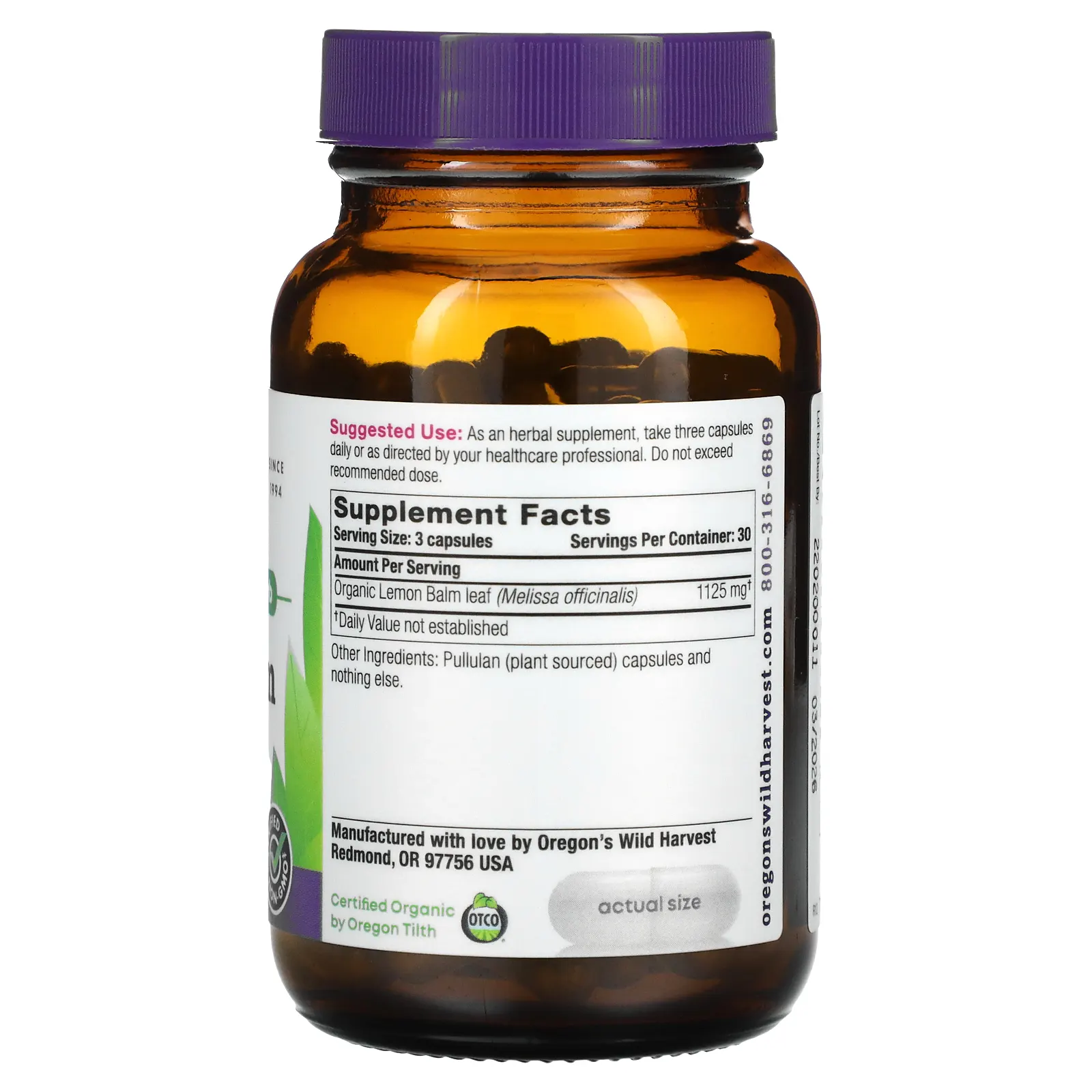Oregon's Wild Harvest, Мелисса, 90 желатиновых капсул