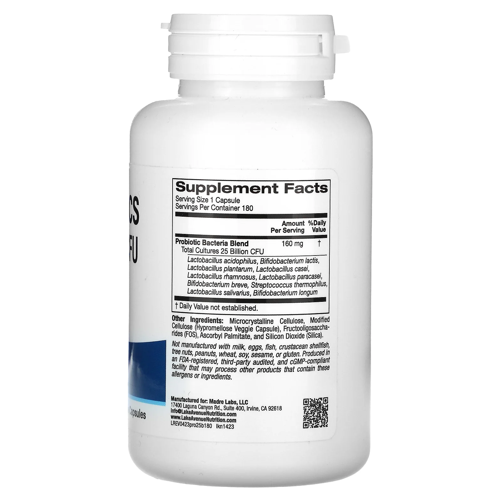 Lake Avenue Nutrition, пробиотики, смесь 10 штаммов, 25 млрд КОЕ, 180 растительных капсул