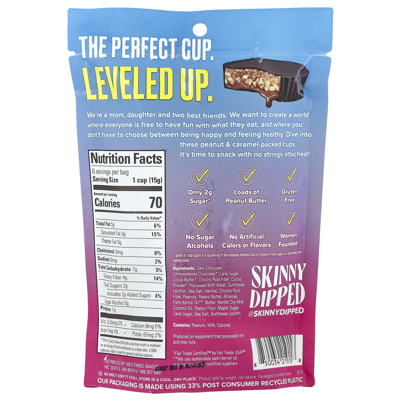 SkinnyDipped, Чашки с карамелью и арахисом, 90 г (3,17 унции)