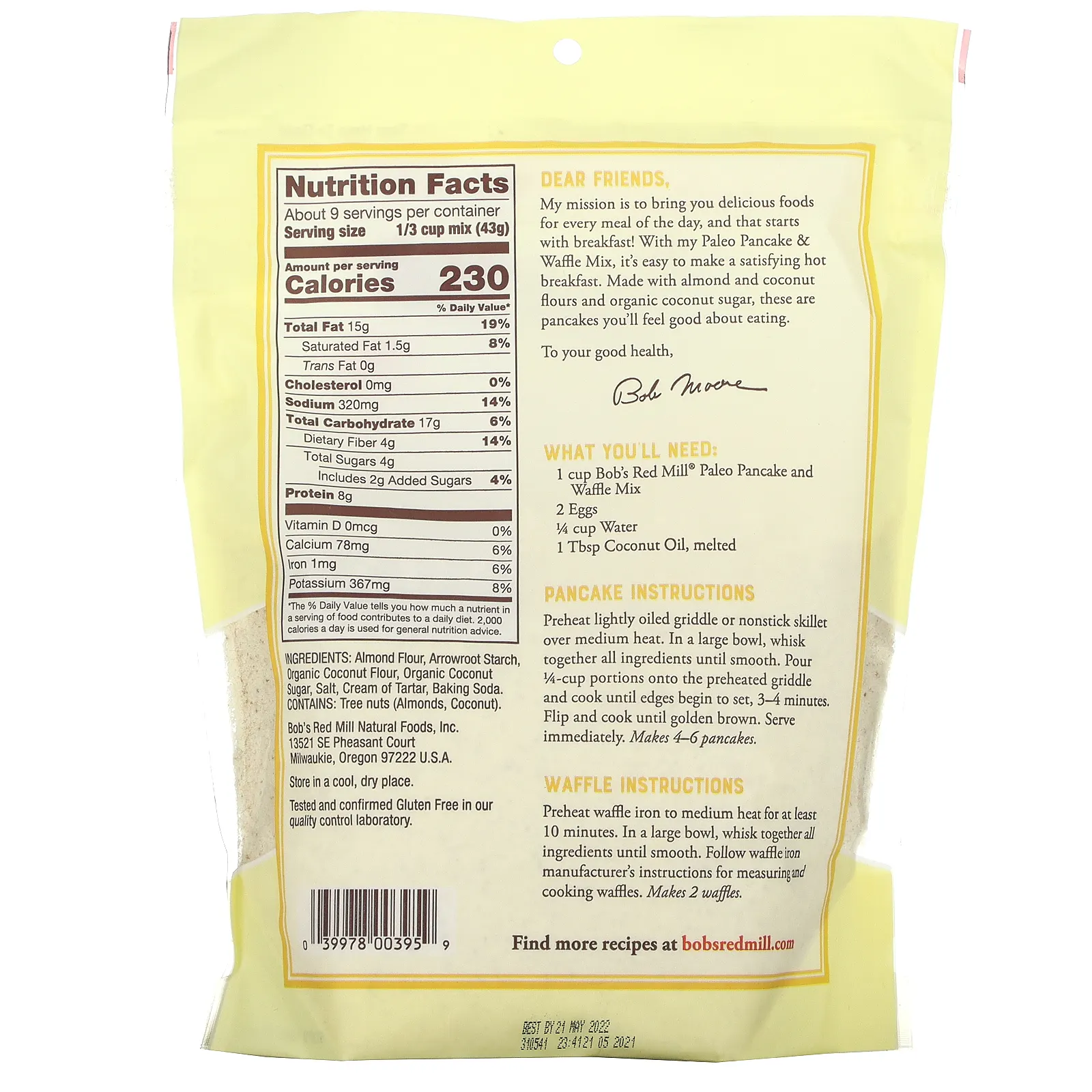 Bob's Red Mill, Paleo, смесь для блинов и вафель, без злаков, без глютена, 368 г (13 унций)