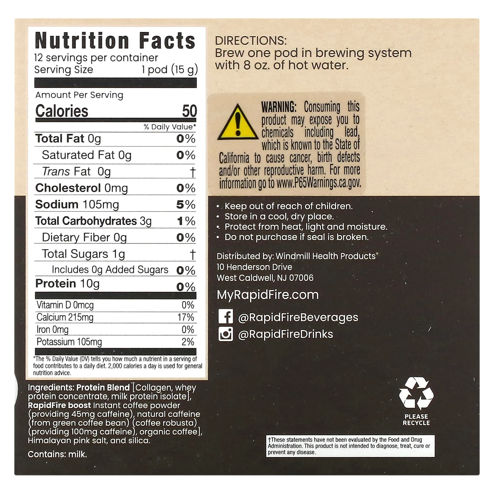 RAPIDFIRE, Протеиновый кофе в капсулах, оригинальная смесь, средняя обжарка, 12 капсул, 180 г (6,35 унции)