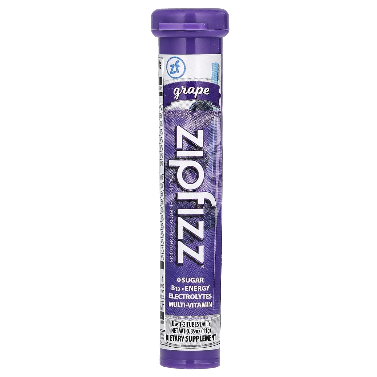 Zipfizz, Энергетическая смесь для здорового спорта с витамином B12, виноград, 20 тюбиков по 11 г (0,39 унции)