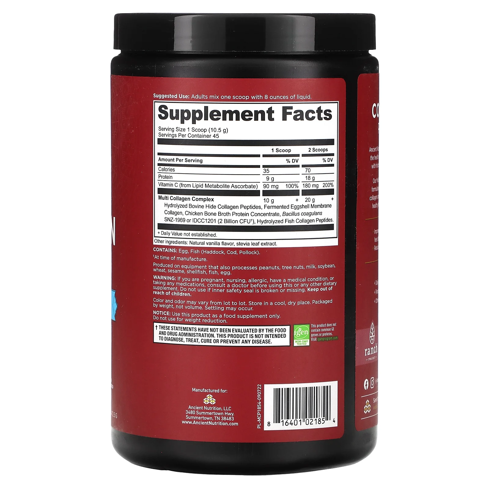 Ancient Nutrition, комплекс коллагенов и протеинов, со вкусом ванили, 472,5 г (1,04 фунта)