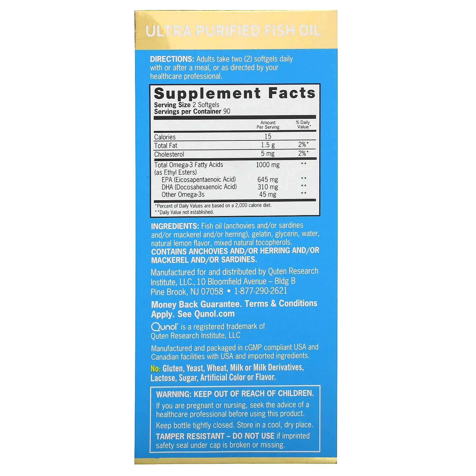 Qunol, ультраомега-3, рыбий жир, со вкусом лимона, 1000 мг, 180 мини-капсул (500 мг в 1 капсуле)