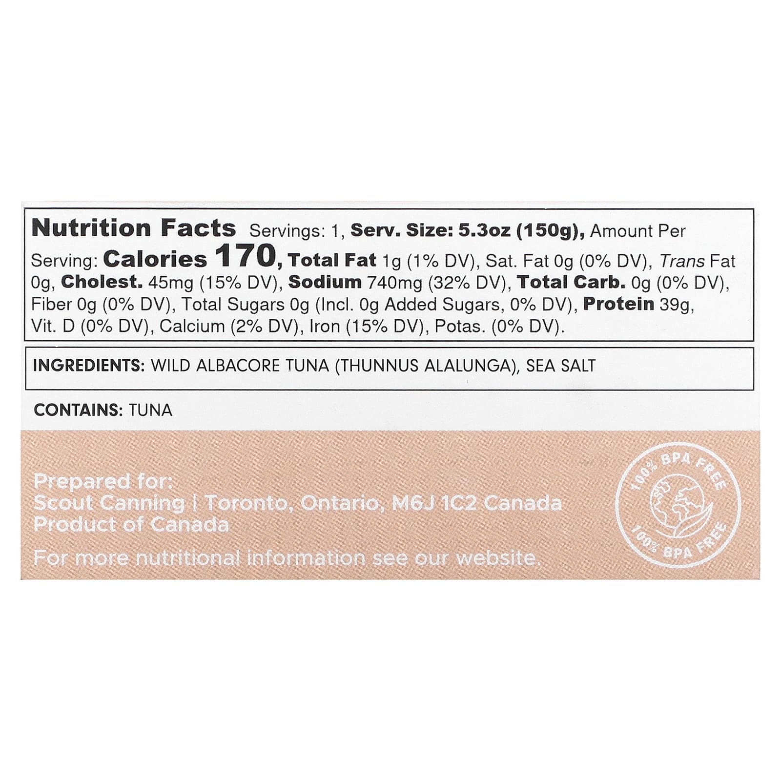 Scout, Дикий альбакорский тунец, 150 г (5,3 унции)
