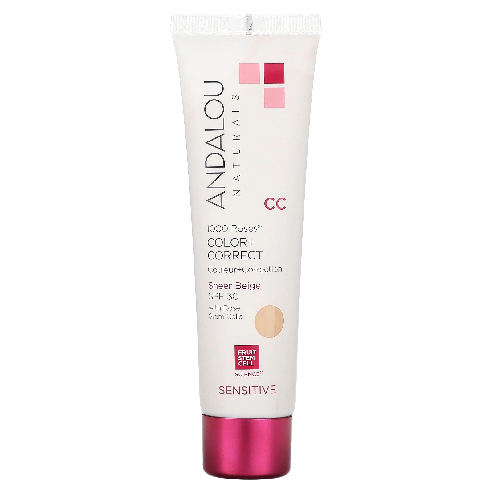 Andalou Naturals, 1000 роз, CC Color + Correct, для чувствительной кожи, SPF 30, чистый бежевый, 58 мл (2 жидк. унции)