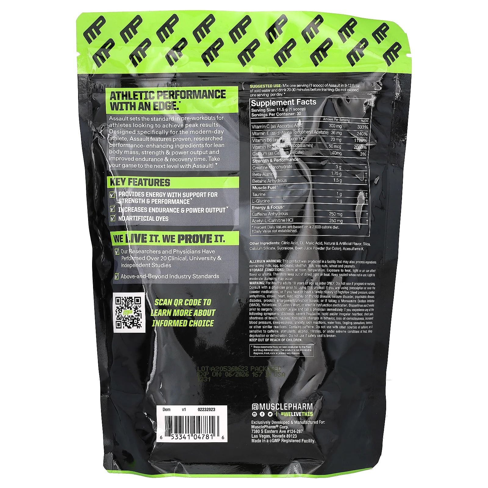 MusclePharm, Assault Energy + Strength, фруктовый пунш, 344 г (12,1 унции)