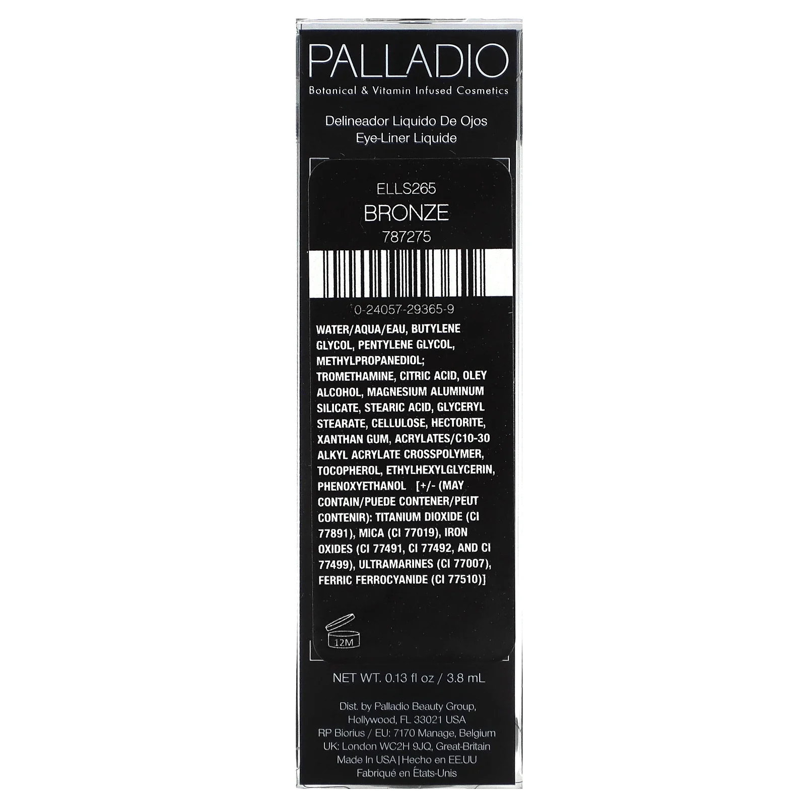Palladio, жидкая подводка для глаз, бронзовая, ELLS265, 3,8 мл (0,13 жидк. унции)