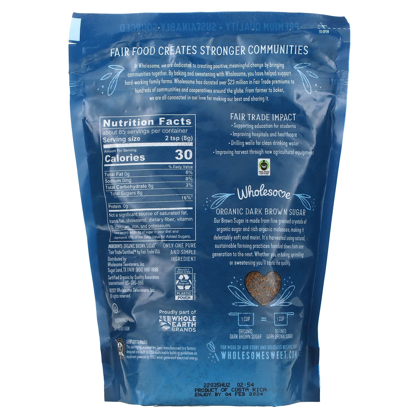 Wholesome Sweeteners, Органический коричневый сахар, 680 г (24 унции) – 1,5 фунта