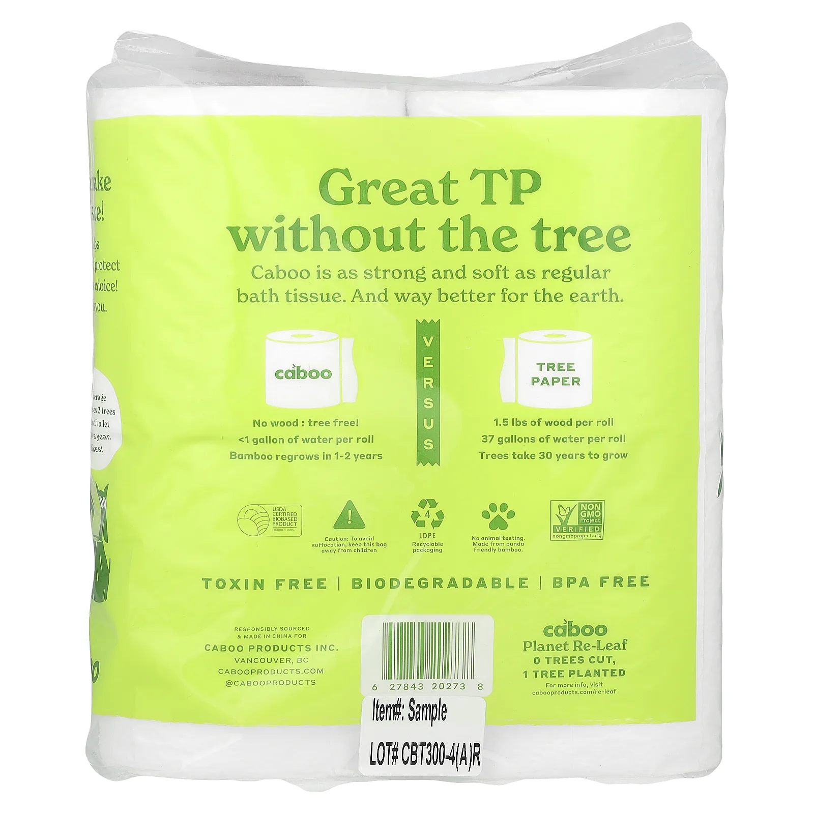 Caboo, Бамбуковые салфетки для ванн, 4 двойных рулона