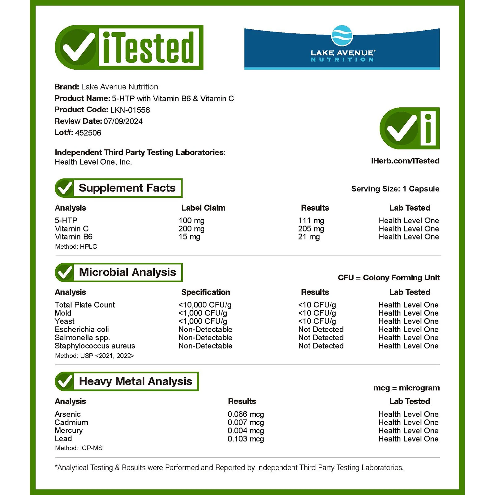 California Gold Nutrition, 5-HTP с витаминами B6 и C, 60 растительных капсул