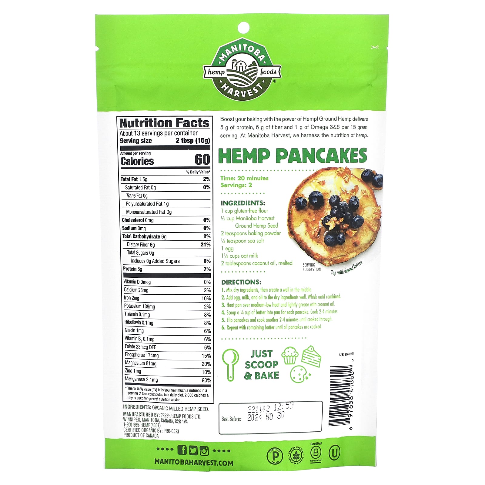 Manitoba Harvest, Органические молотые семена конопли, 198 г (7 унций)