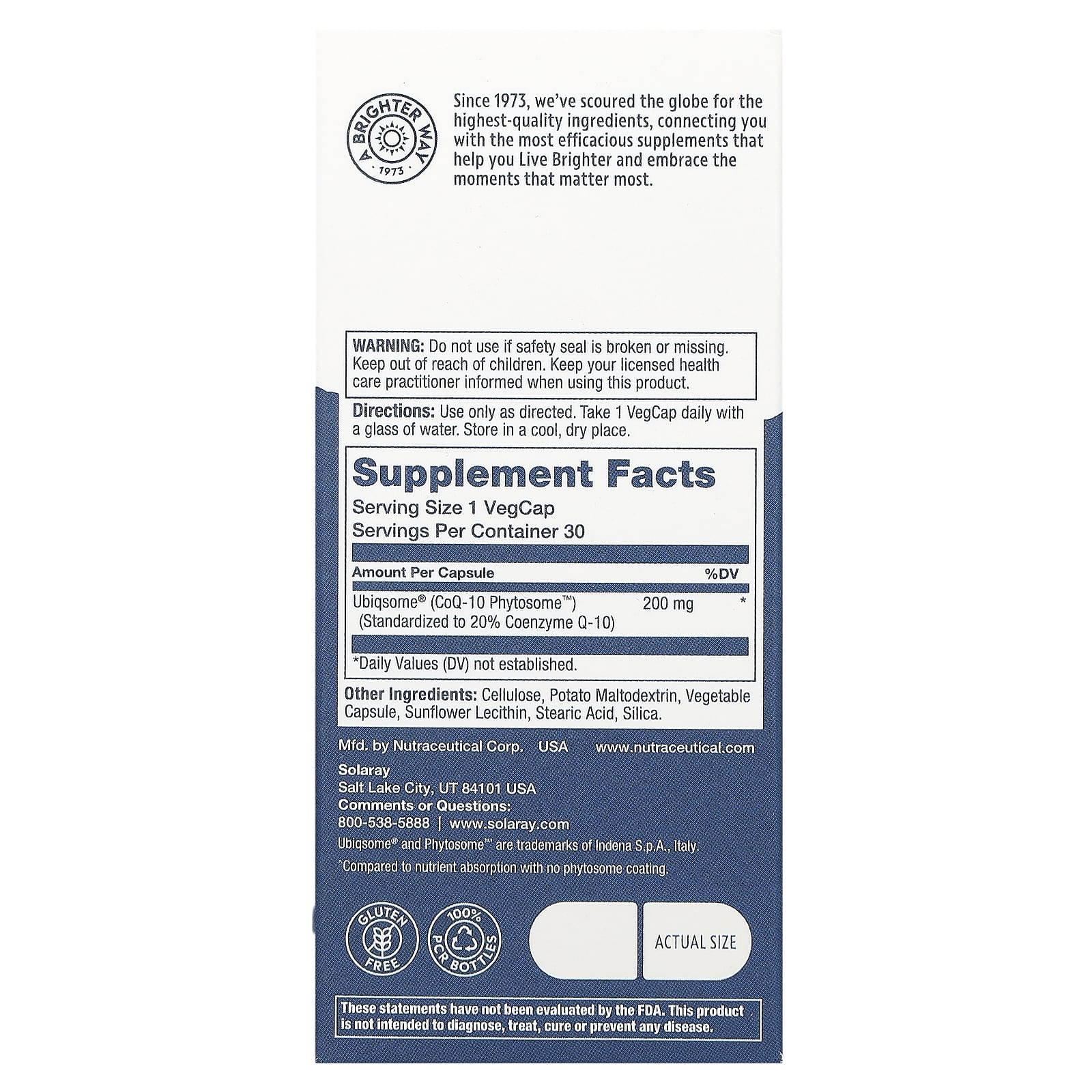 Solaray, фитосома коэнзима Q10, 30 растительных капсул