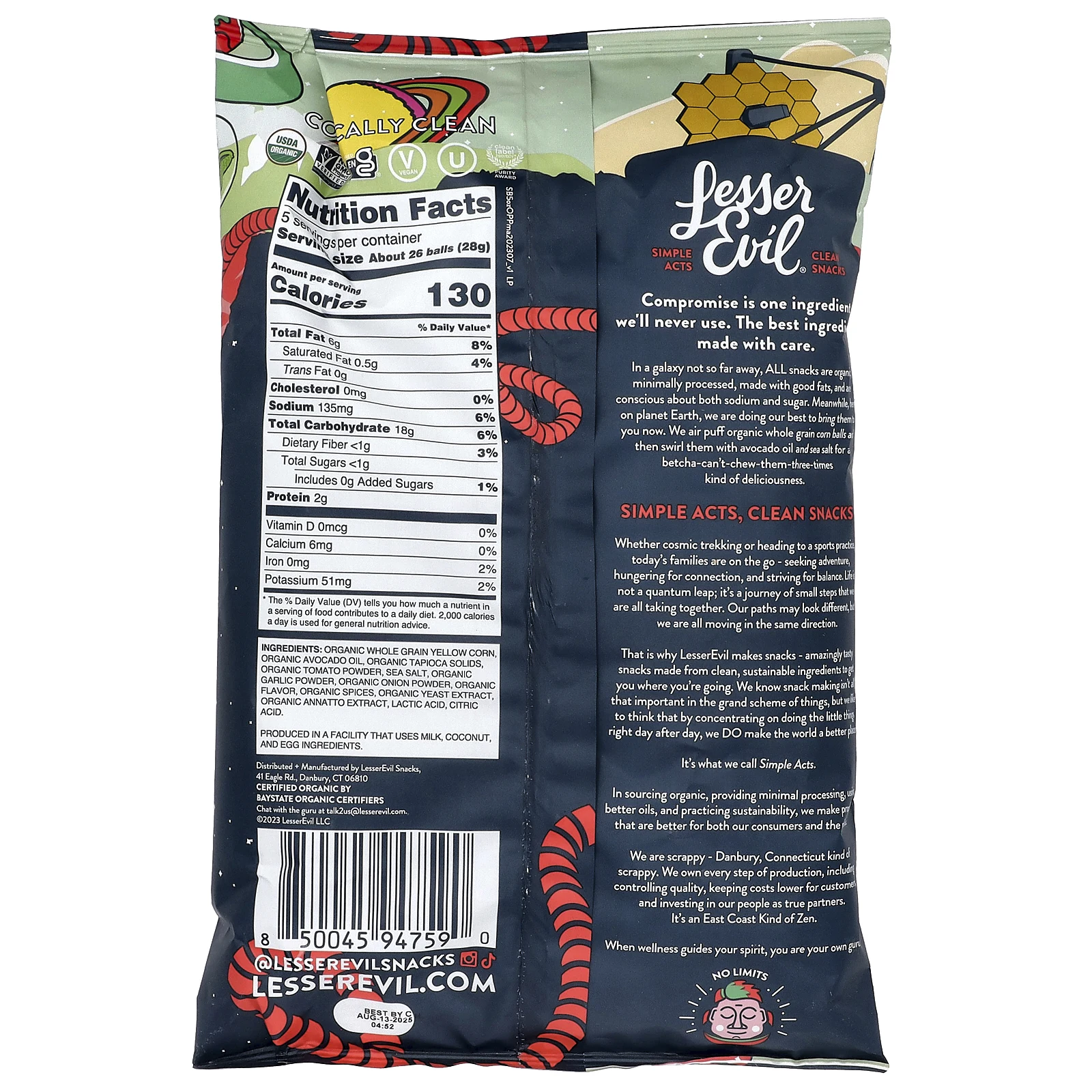 LesserEvil, Space Balls, Outer Planet Pizza, 142 г (5 унций)