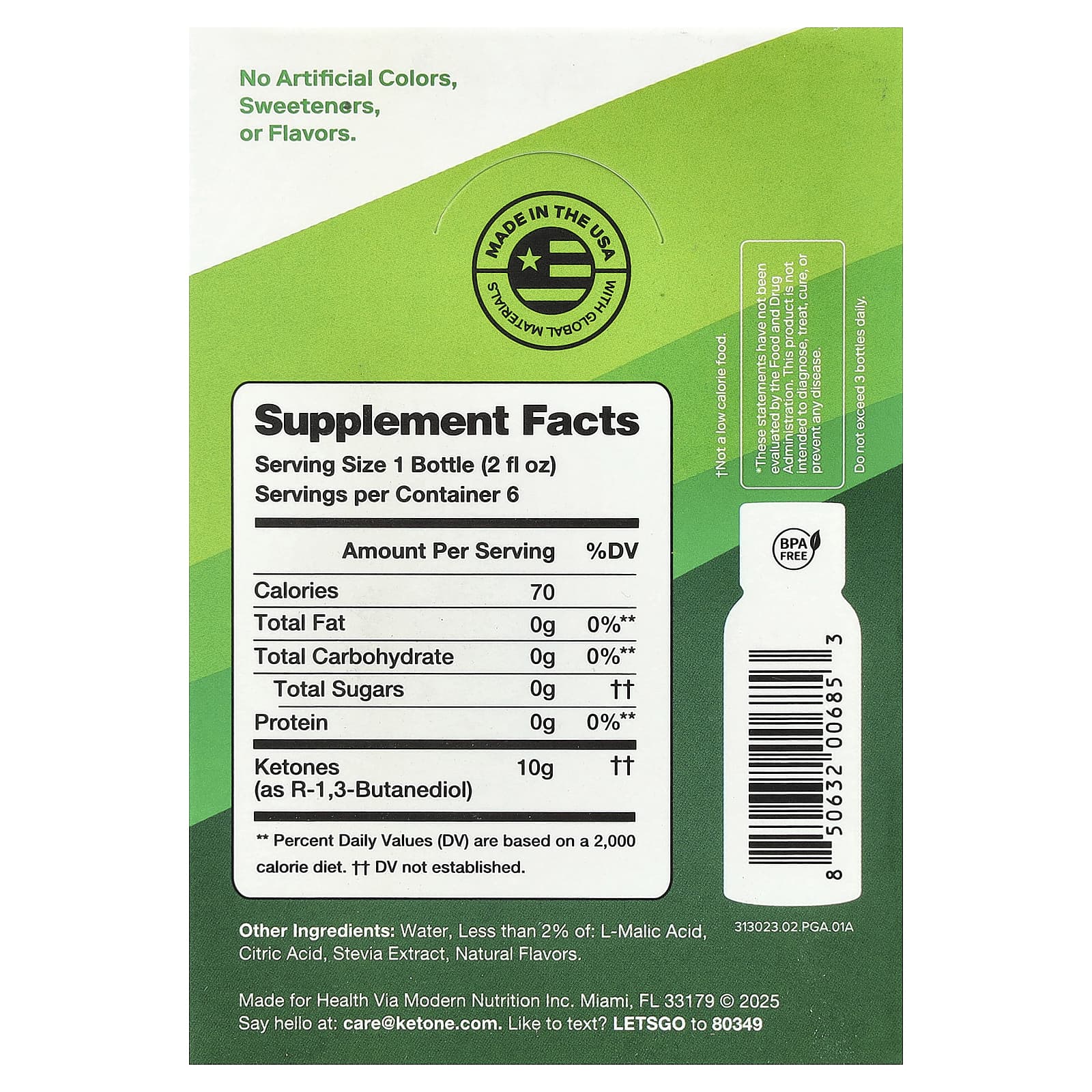 Ketone-IQ, Energy Shot, зеленое яблоко, без кофеина, 6 флаконов по 59 мл (2 жидк. унции)