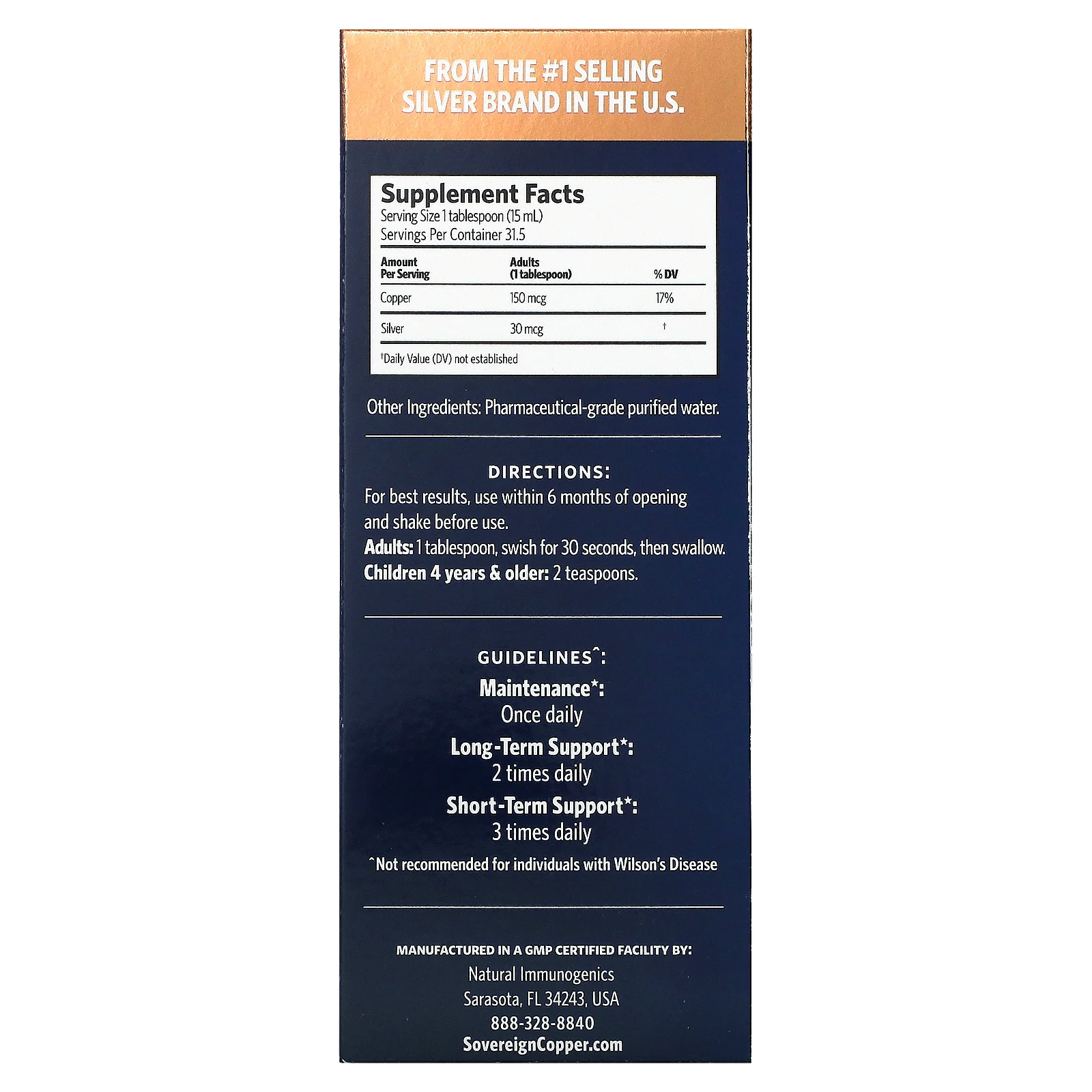 Sovereign Silver, Bio-Active Copper Hydrosol, гидрозоль меди, 10 част./млн, 473 мл (16 жидк. унций)