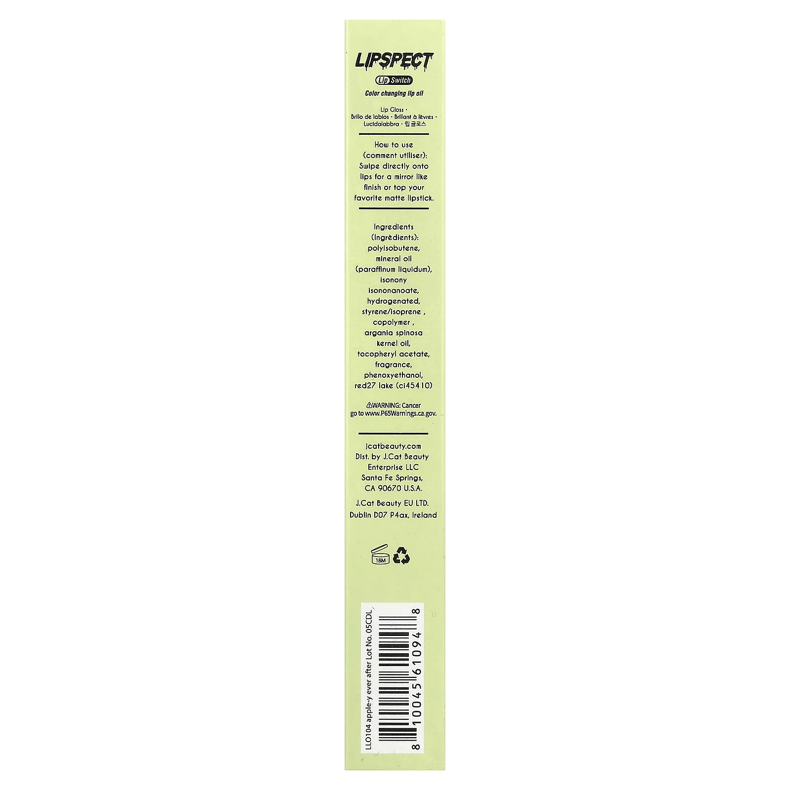J.Cat Beauty, Lipspect, масло для губ, меняющее цвет, LLO 104 Apple-y Ever After, 3 мл (0,1 жидк. унции)