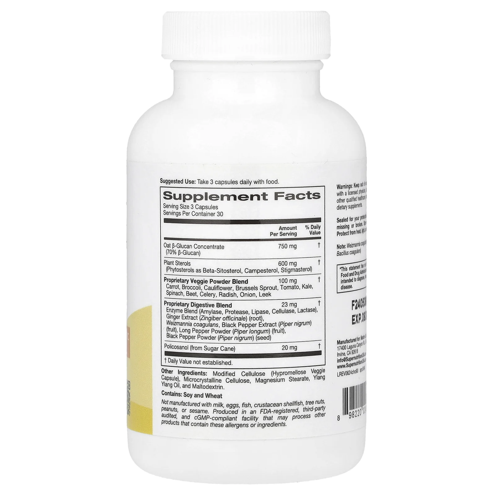 Super Nutrition, добавка для поддержки уровня холестерина, 90 растительных капсул