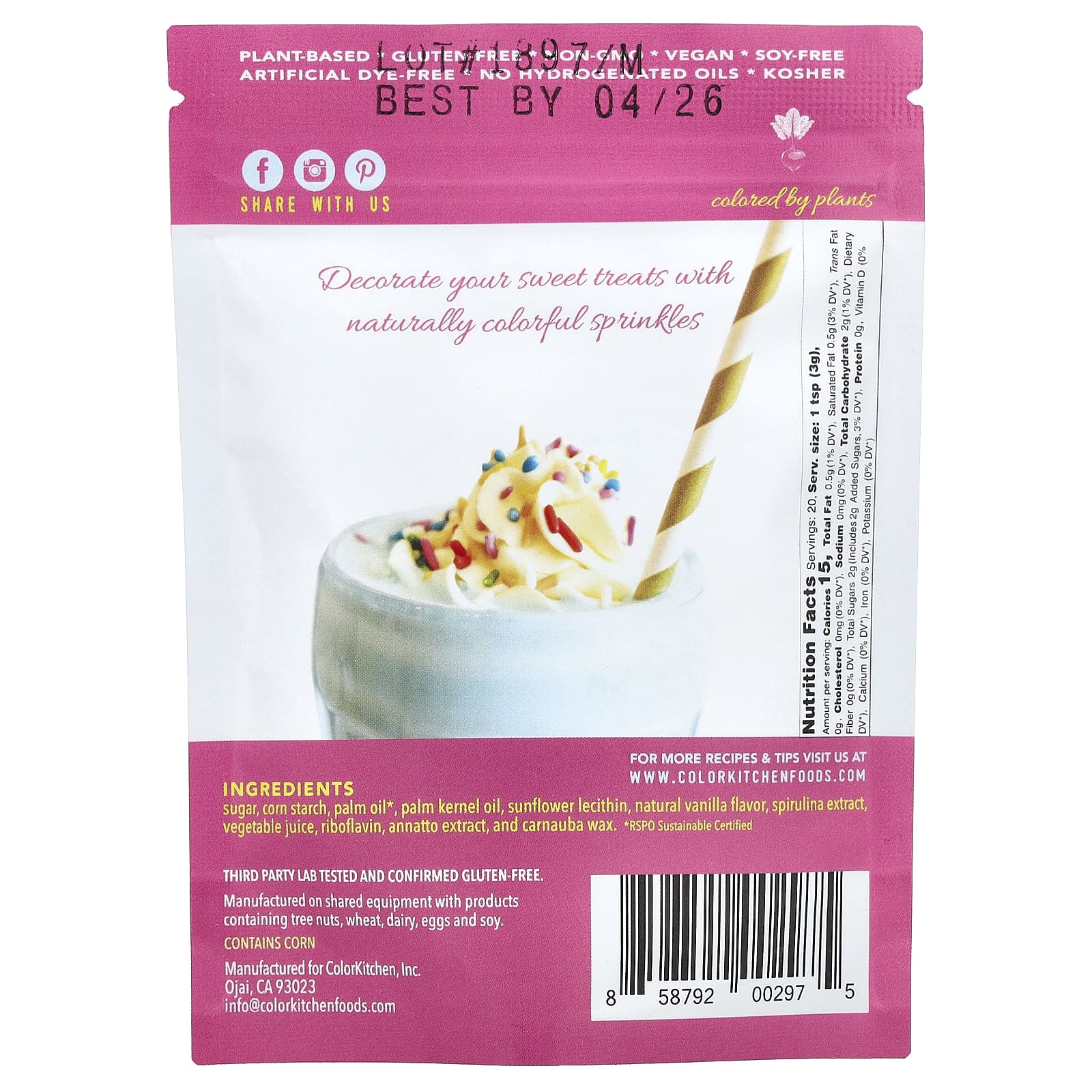 ColorKitchen, Радуга, Декоративная посыпка от самой Природы, Радужная посыпка, 1,25 унц. (35,44 г)