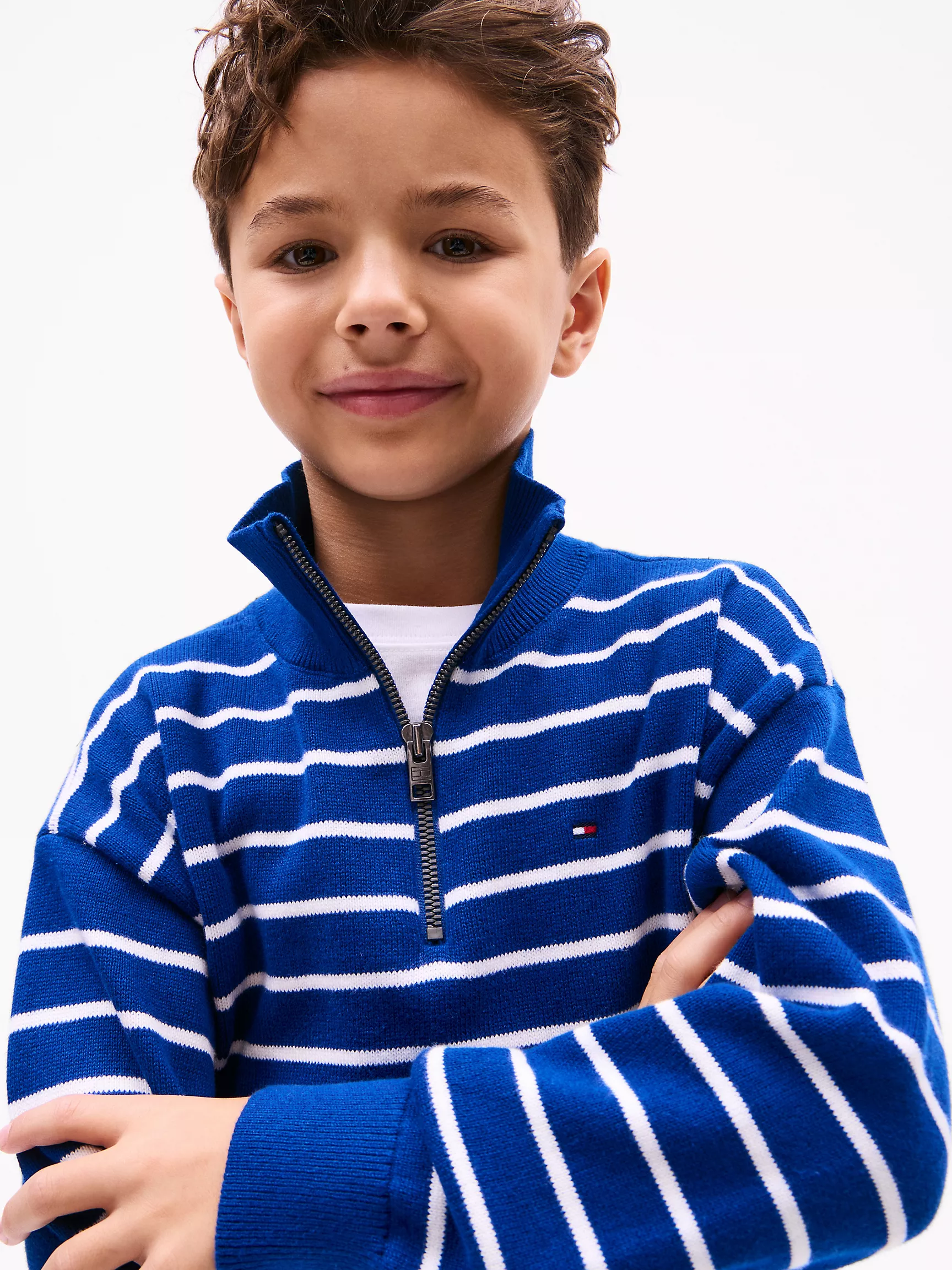 Свитер для мальчика Tommy Hilfiger, Детский свитер в полоску на четвертной молнии