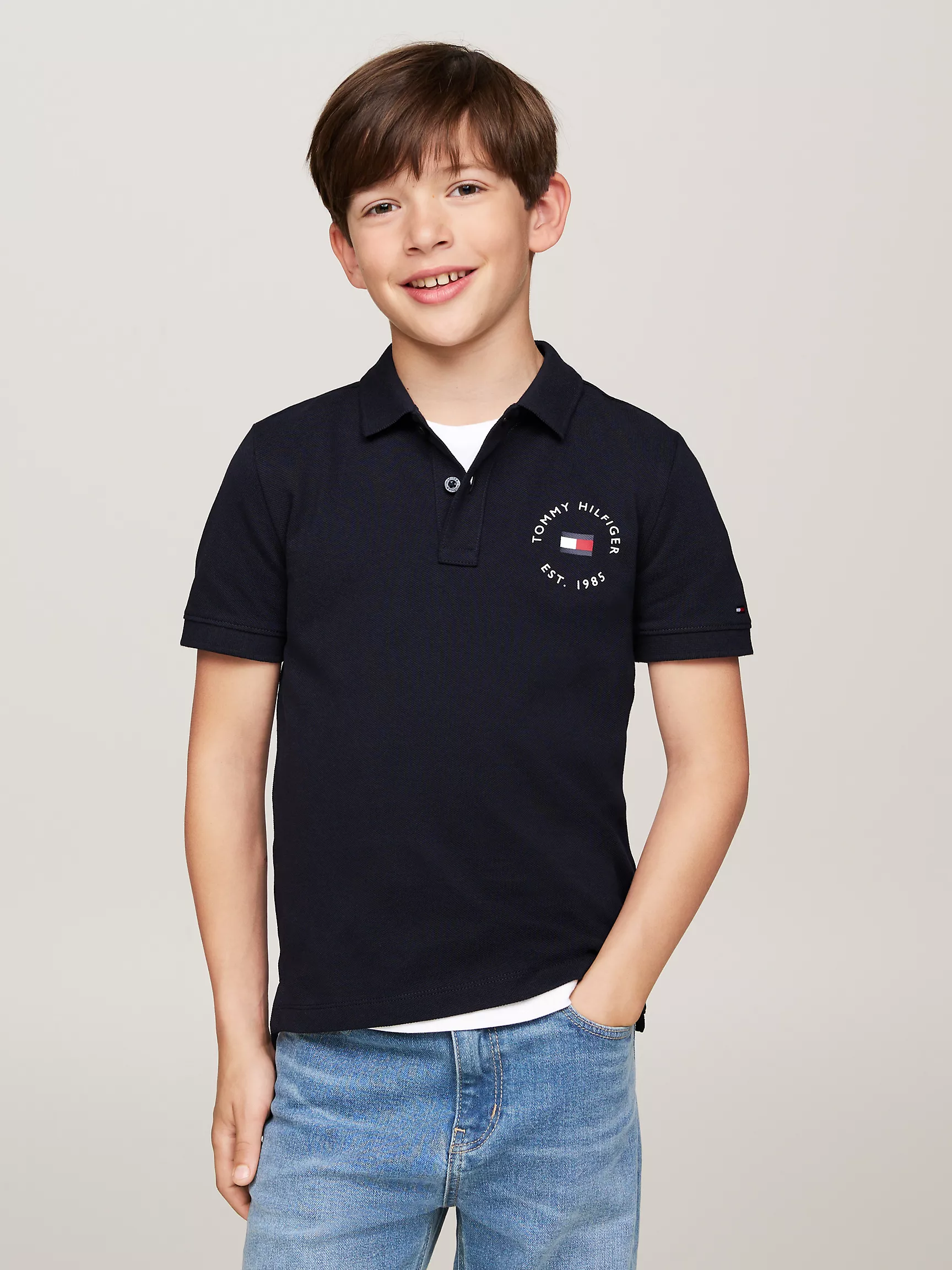Рубашка-поло для мальчиков Tommy Hilfiger, Детское поло из пике с морским логотипом в форме арки