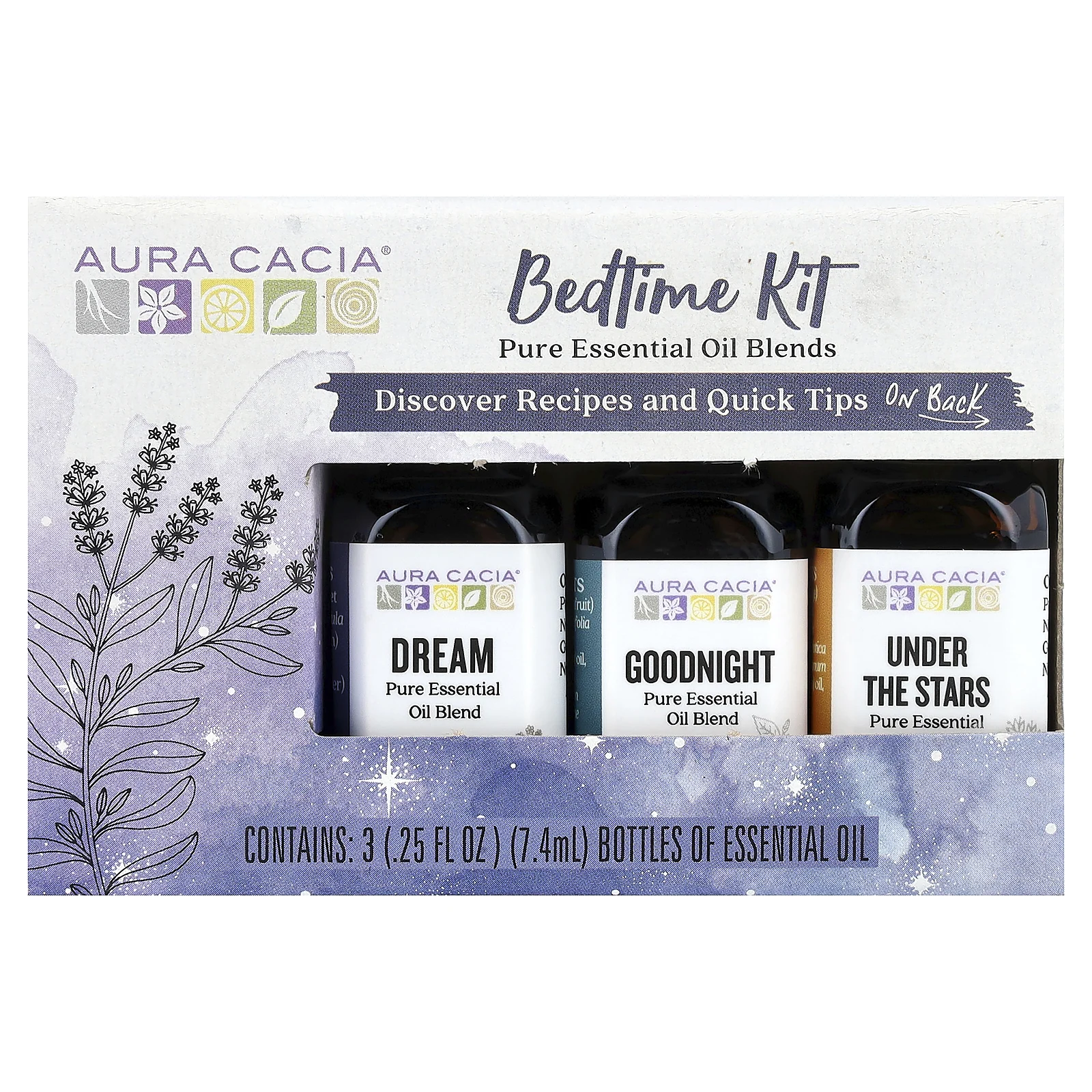 Aura Cacia, набор для приема перед сном, смеси чистых эфирных масел, 3 флакона по 7,4 мл (0,25 жидк. унции)