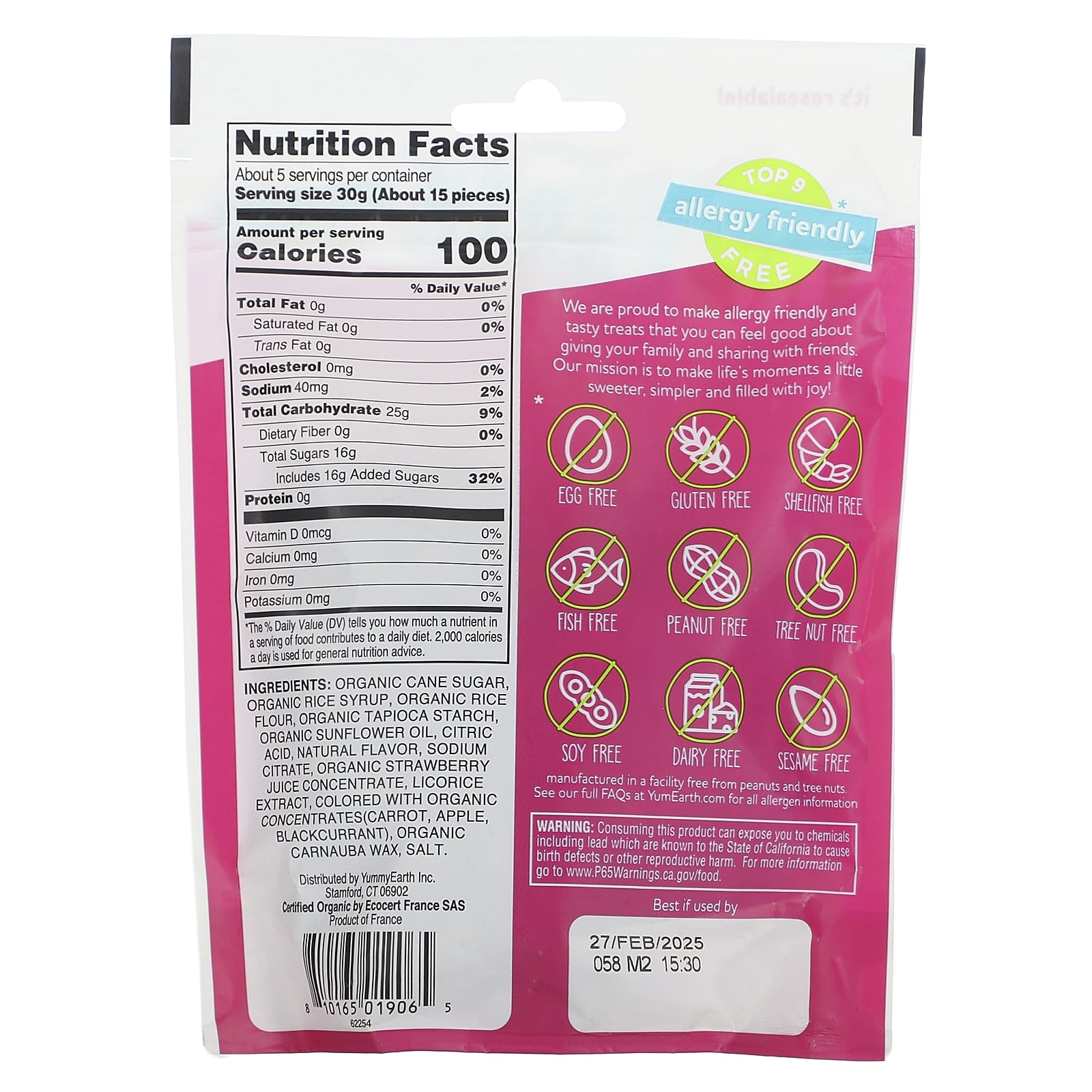 YumEarth, солодка без глютена, клубника, 142 г (5 унций)