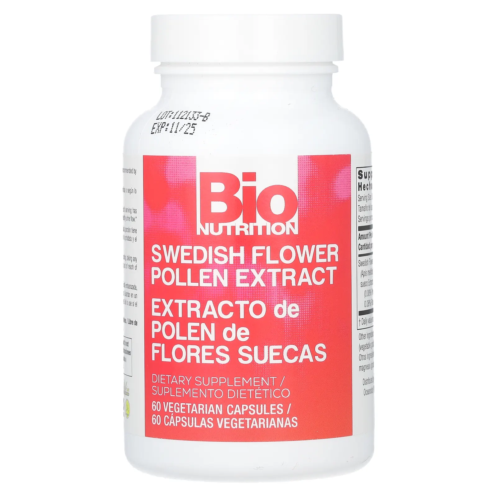 Bio Nutrition, Экстракт шведской цветочной пыльцы, 60 вегетарианских капсул