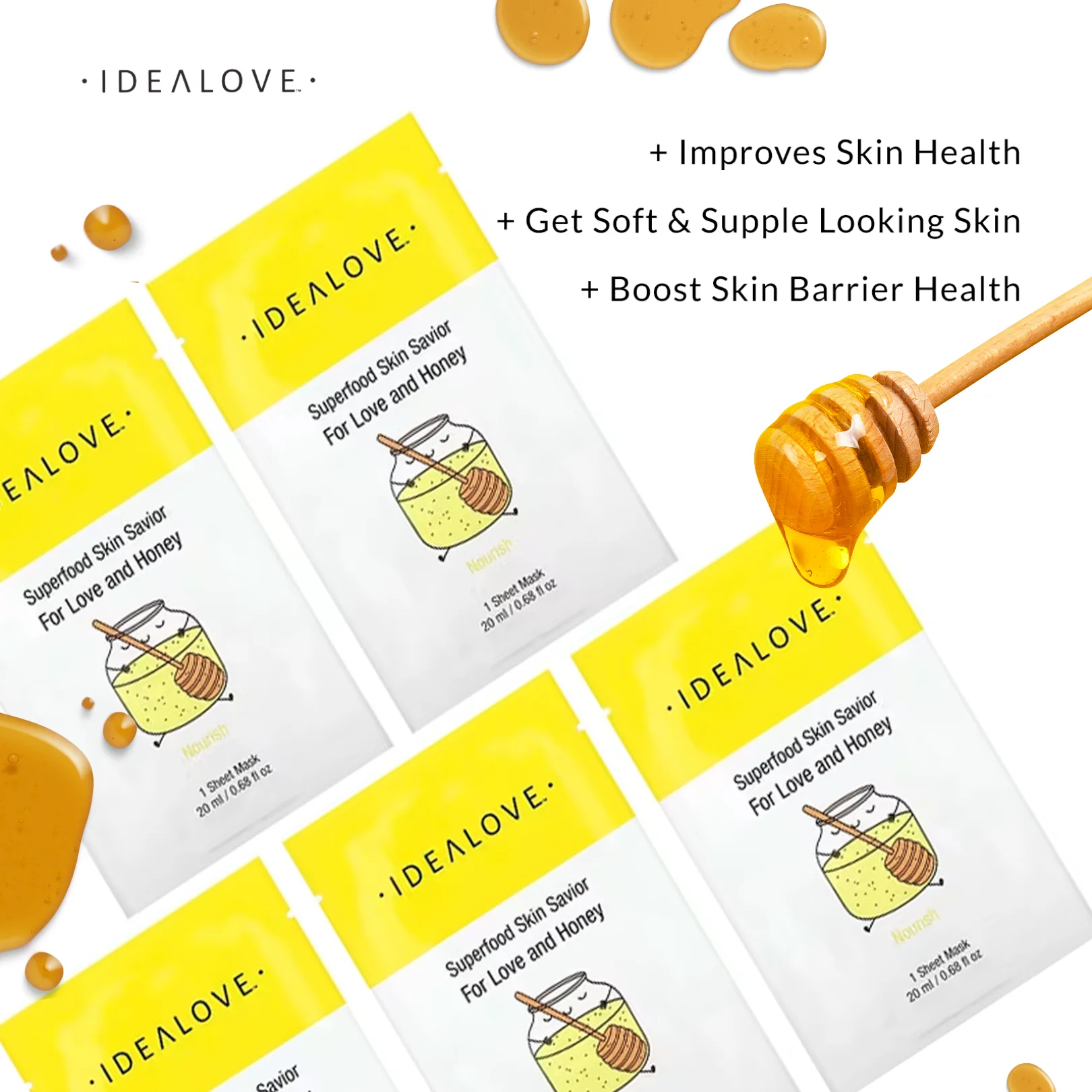 Idealove, Superfood Skin Savior, маска с суперфудами, мед, 5 шт. по 20 мл (0,68 жидк. унции)