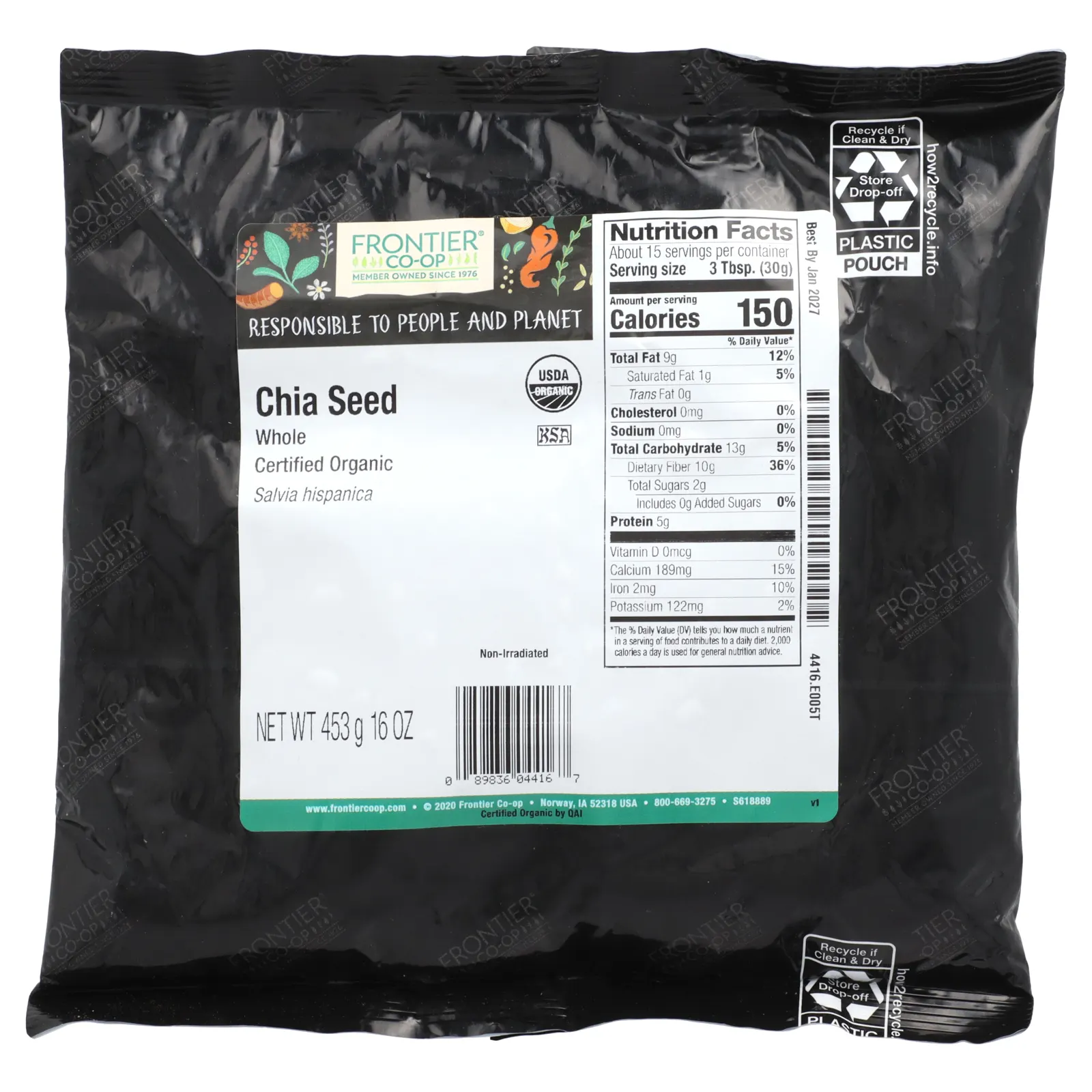 Frontier Co-op, Органические цельные семена чиа, 453 г (16 унций)