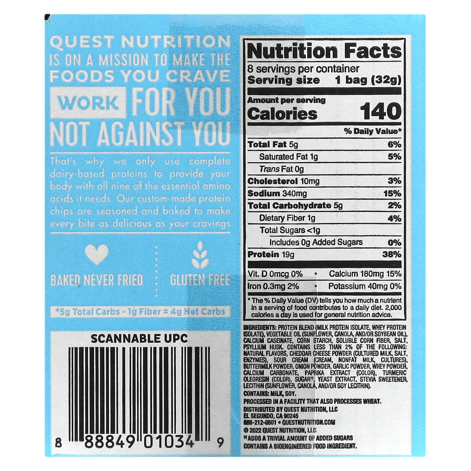 Quest Nutrition, Протеиновые чипсы Original Style, чеддер и сметана, 8 пакетиков, 32 г (1,1 унции)