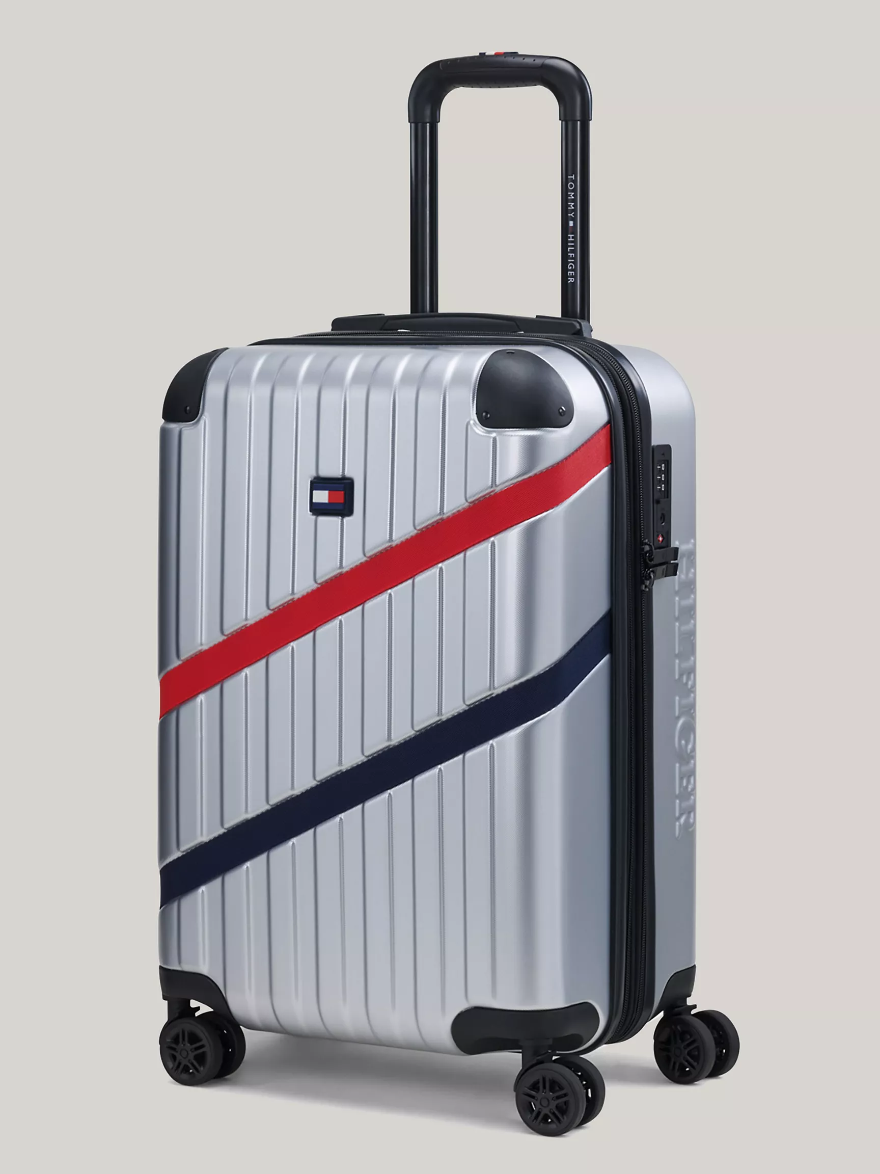 Чемодан Томми Хилфигер, Полосатый жесткий чемодан на колесах (21 дюйм)