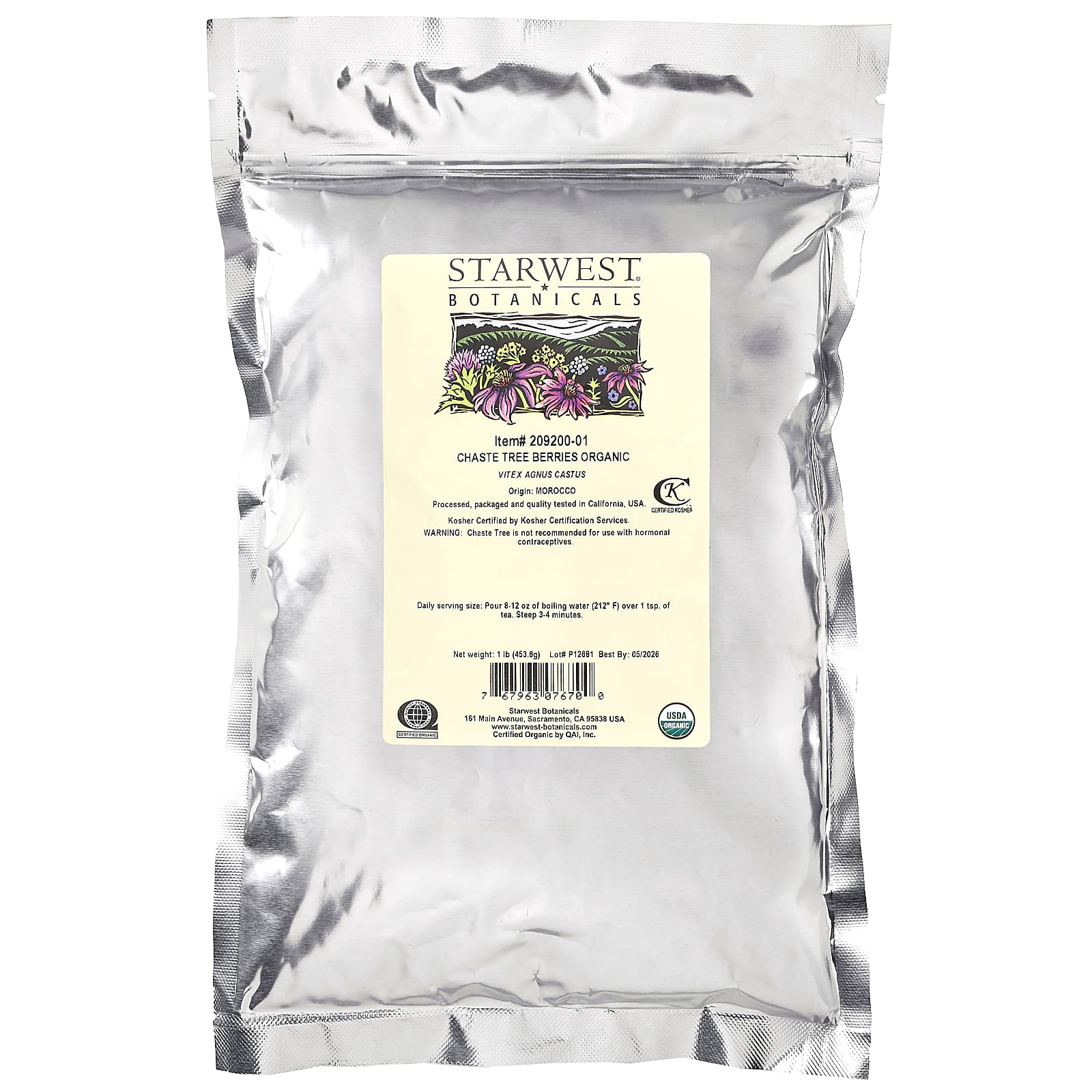 Starwest Botanicals, Порошок из органических ягод целомудрия, 453,6 г (1 фунт)