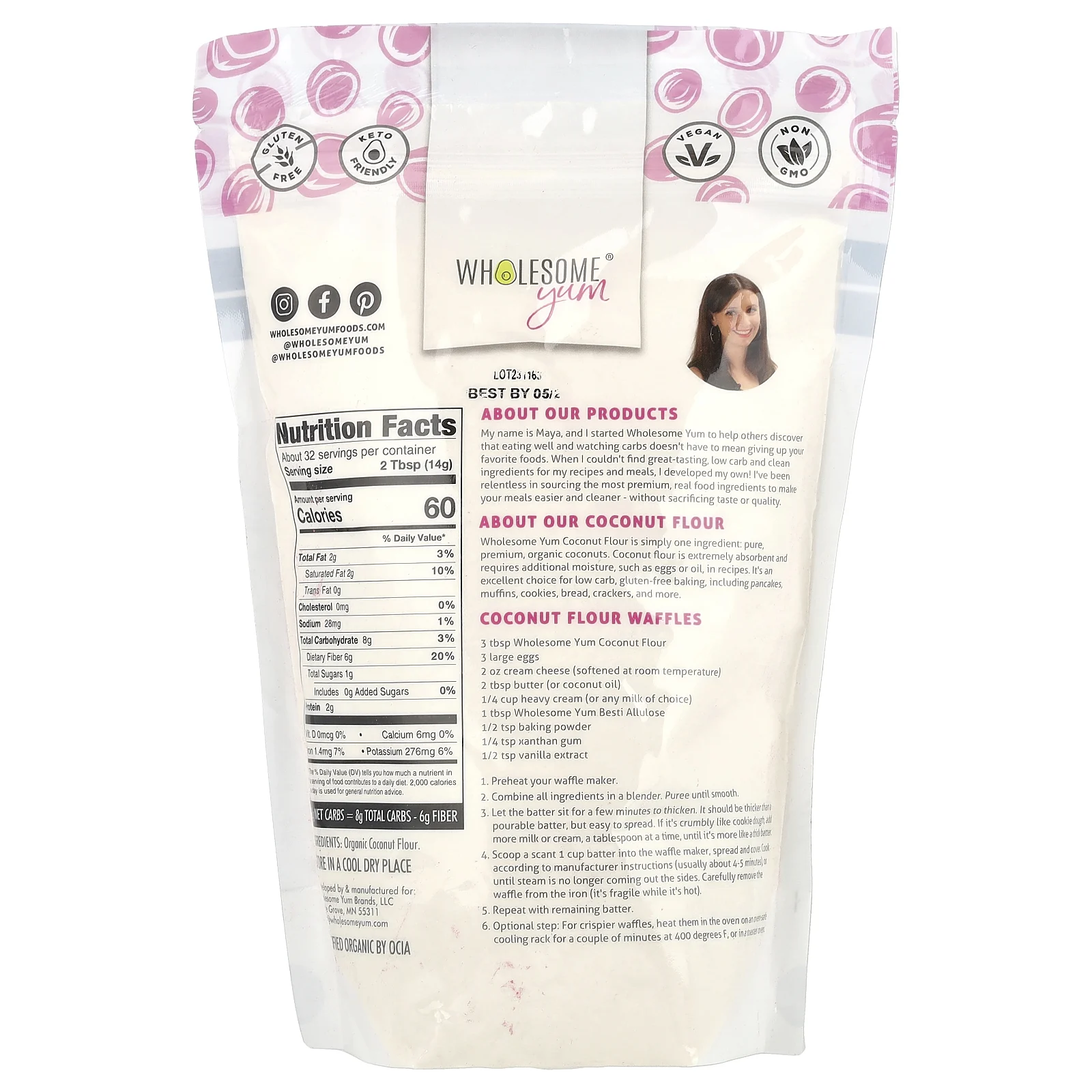 Wholesome Yum, Органическая кокосовая мука, 454 г (1 фунт)