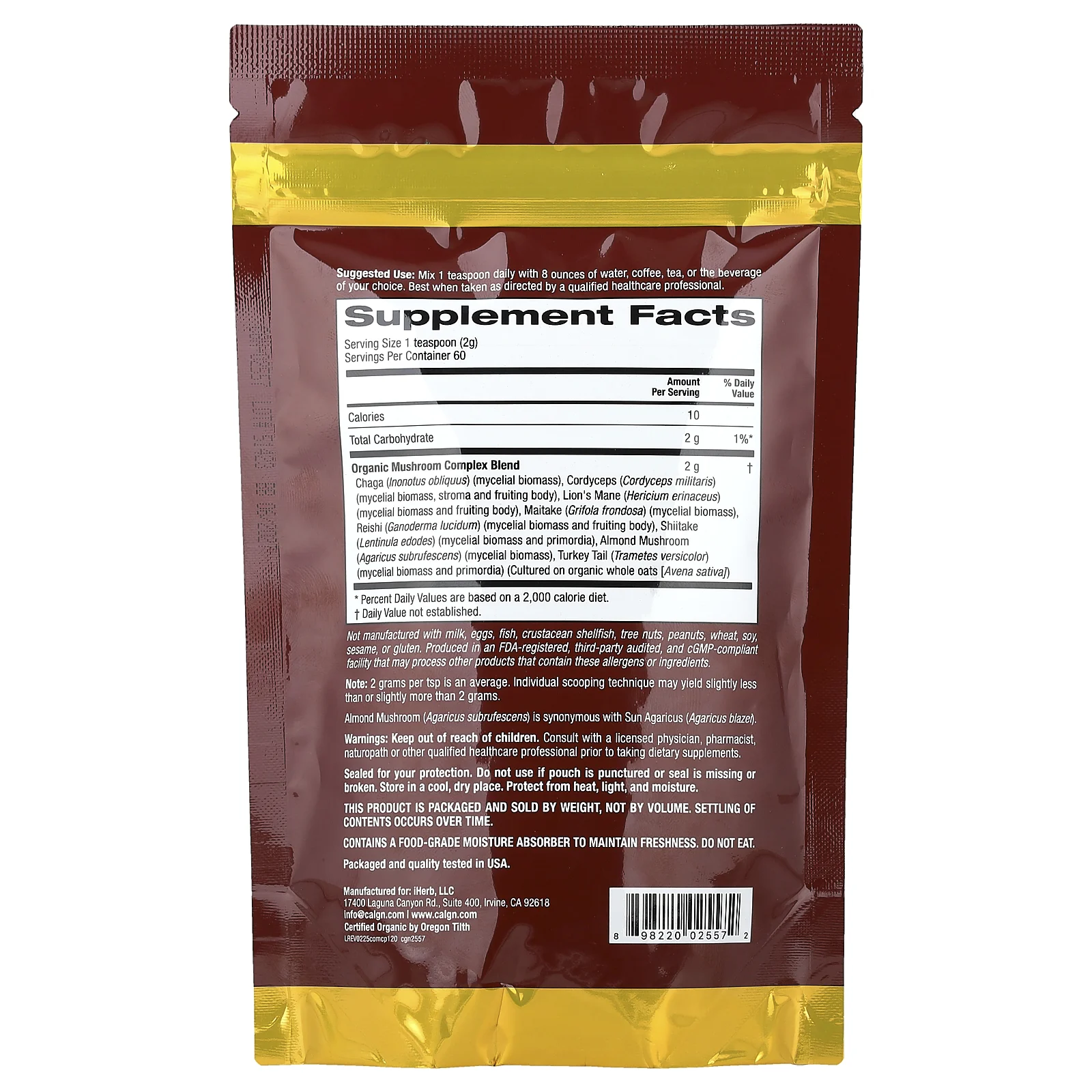 California Gold Nutrition, сертифицированный органический грибной комплекс в порошке, 120 г (4,2 унции)