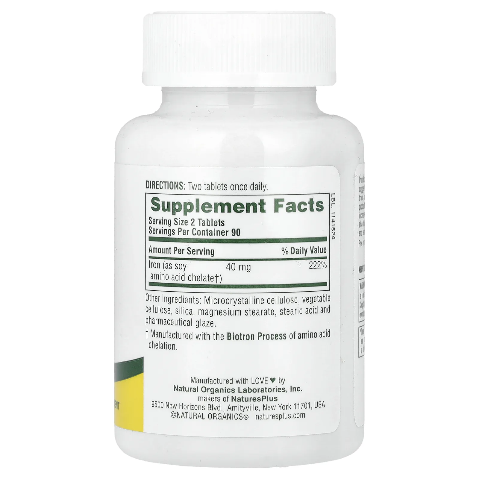 NaturesPlus, железо, 40 мг, 180 таблеток (20 мг в 1 таблетке)