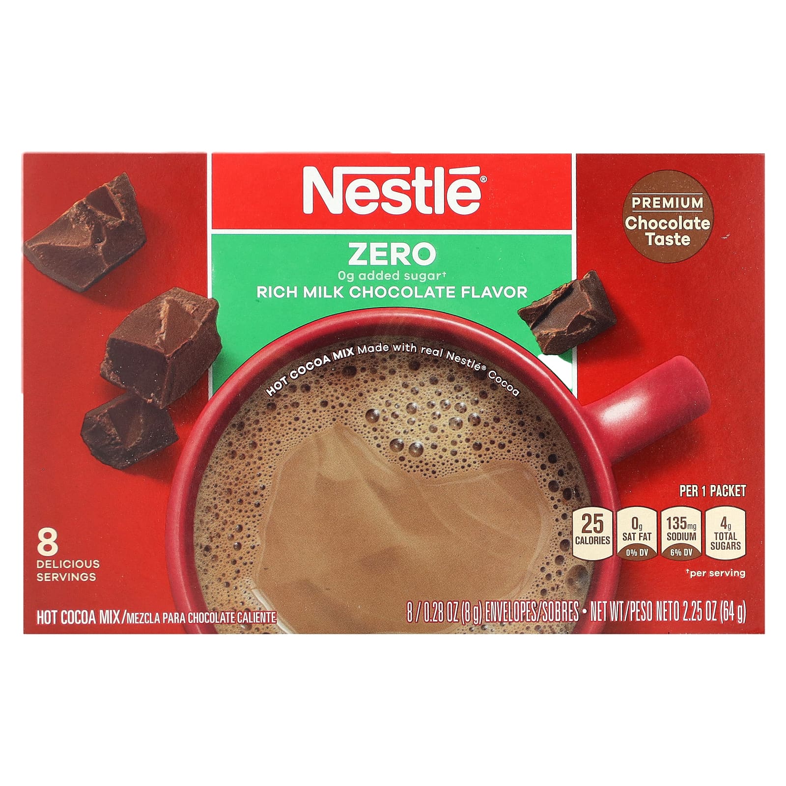 Nestle Hot Cocoa Mix, смесь для приготовления горячего шоколада, насыщенный вкус молочного шоколада, 8 упаковок по 8 г (0,28 унции)