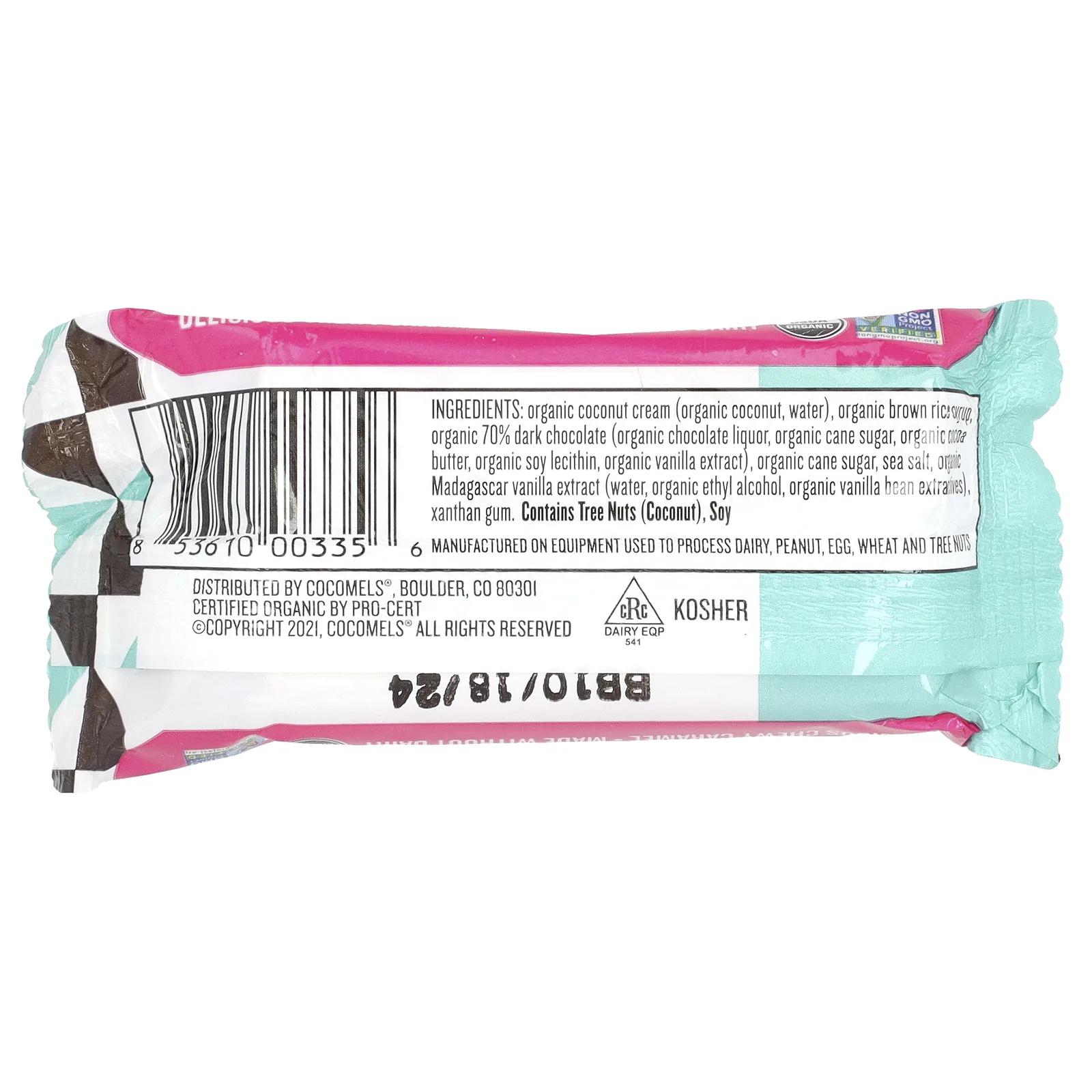 Cocomels, Squares, карамель с кокосовым кремом в 70% темном шоколаде, морская соль, 15 единиц по 28 г (1 унция)