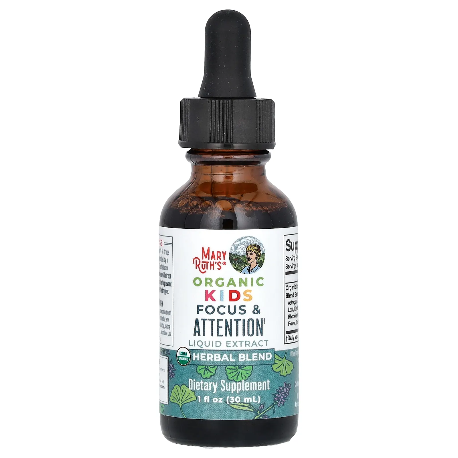 MaryRuth's, Organic Kids, жидкий экстракт для концентрации и внимания, без спирта, 1180 мг, 30 мл (1 жидк. Унция)