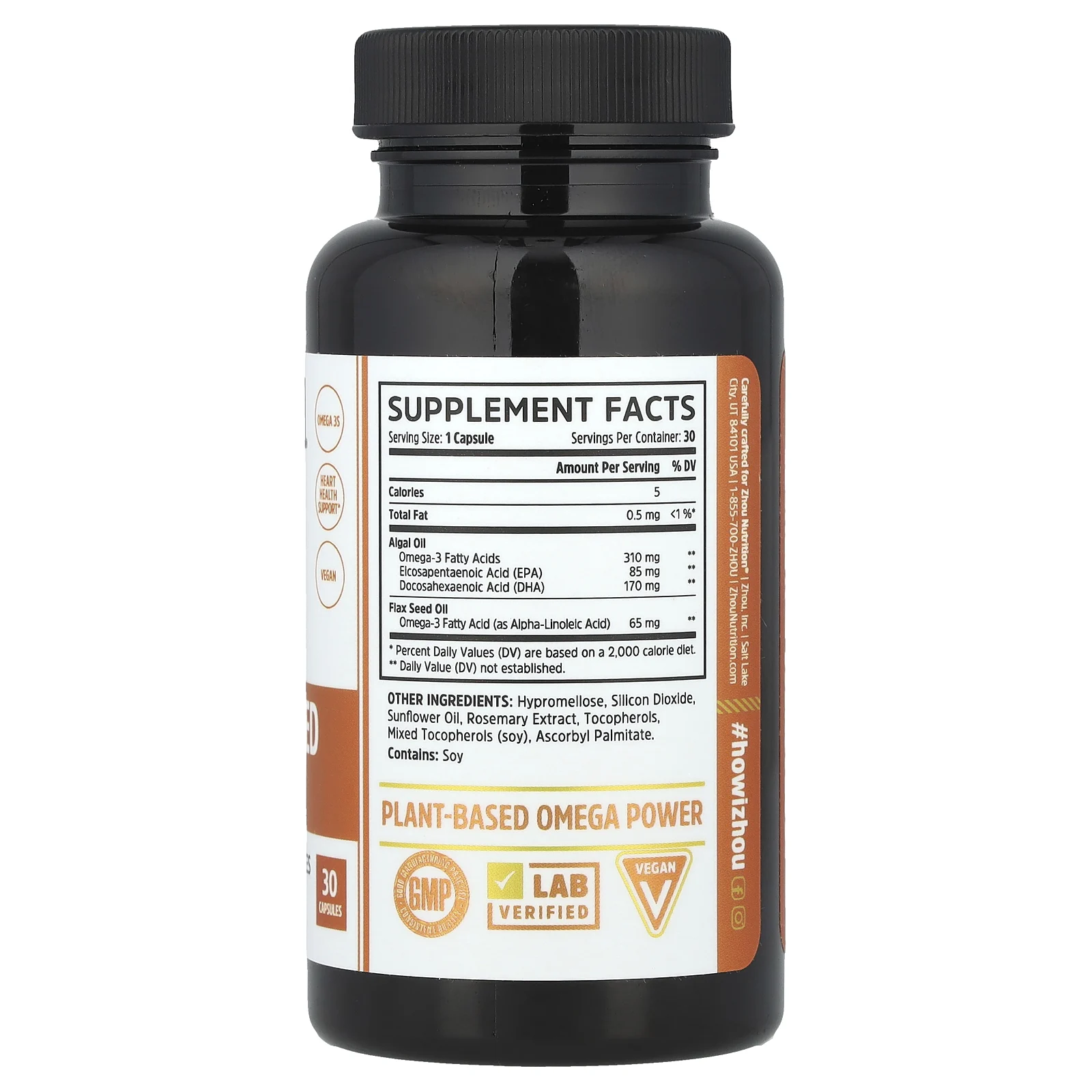 Zhou Nutrition, Омега на растительной основе, 30 капсул