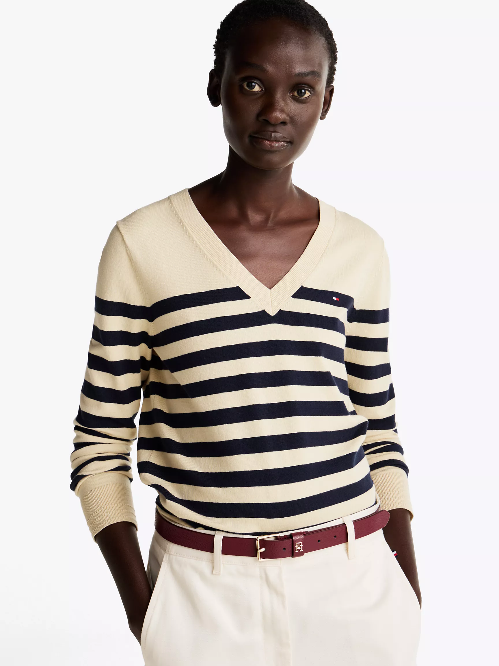 Женский свитер Tommy Hilfiger, Хлопковый джерсовый свитер с V-образным вырезом