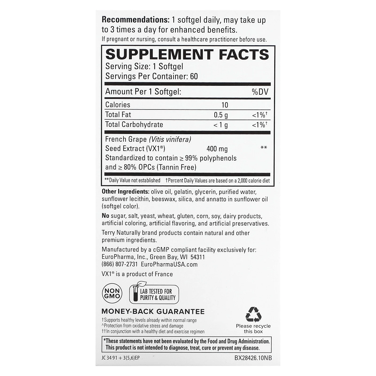 Terry Naturally, Clinical OPC, с повышенной силой действия, 400 мг, 60 мягких таблеток