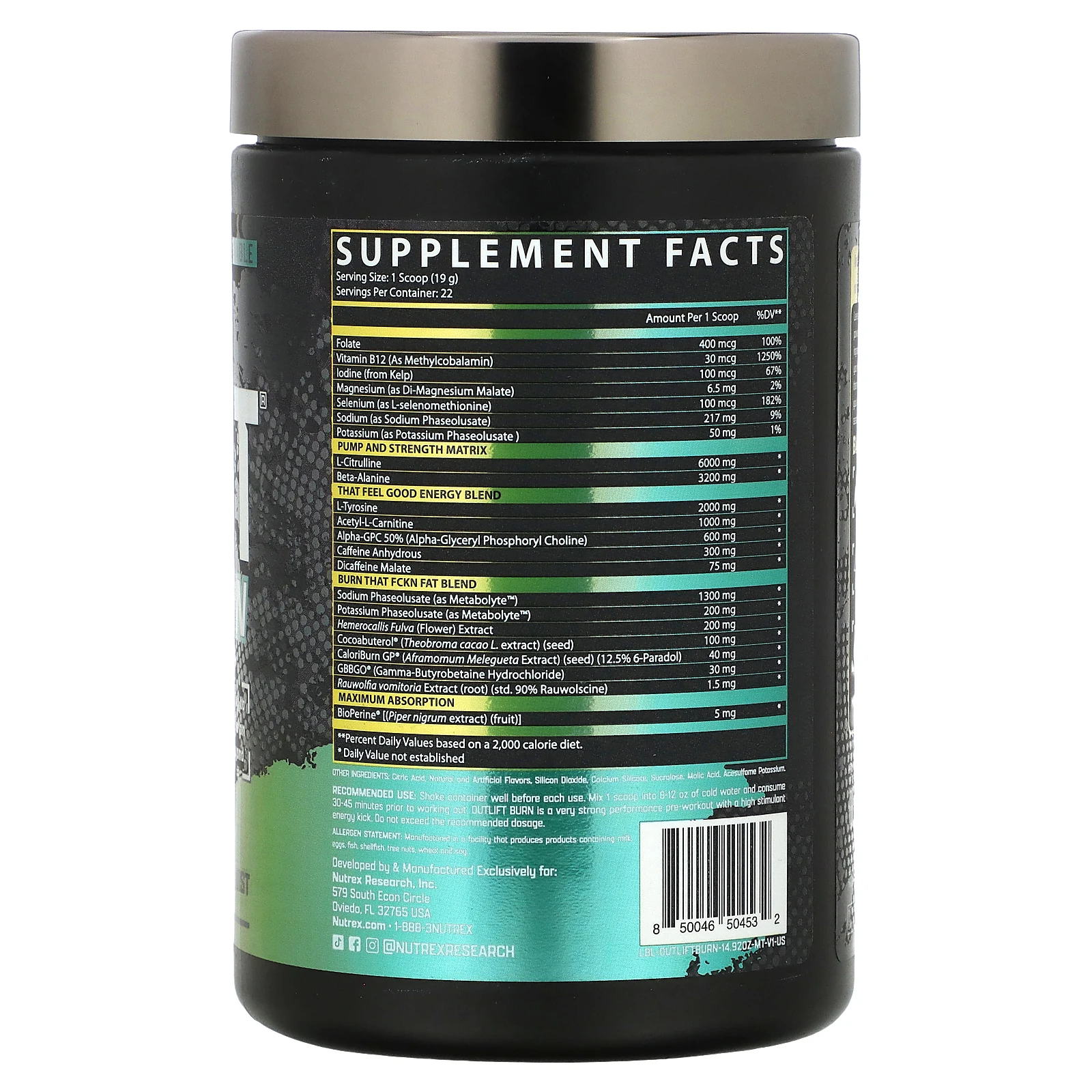 Nutrex Research, Outlift Burn, со вкусом Maui Twist, 422,4 г (14,92 унции)