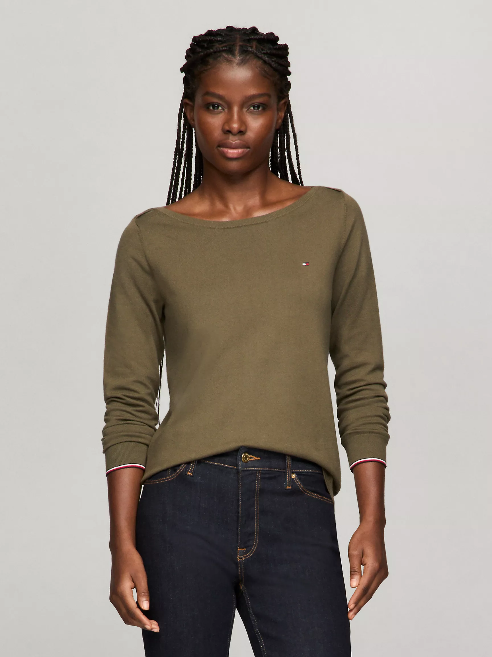 Женский свитер Tommy Hilfiger, Однотонный свитер с вырезом "лодочка"