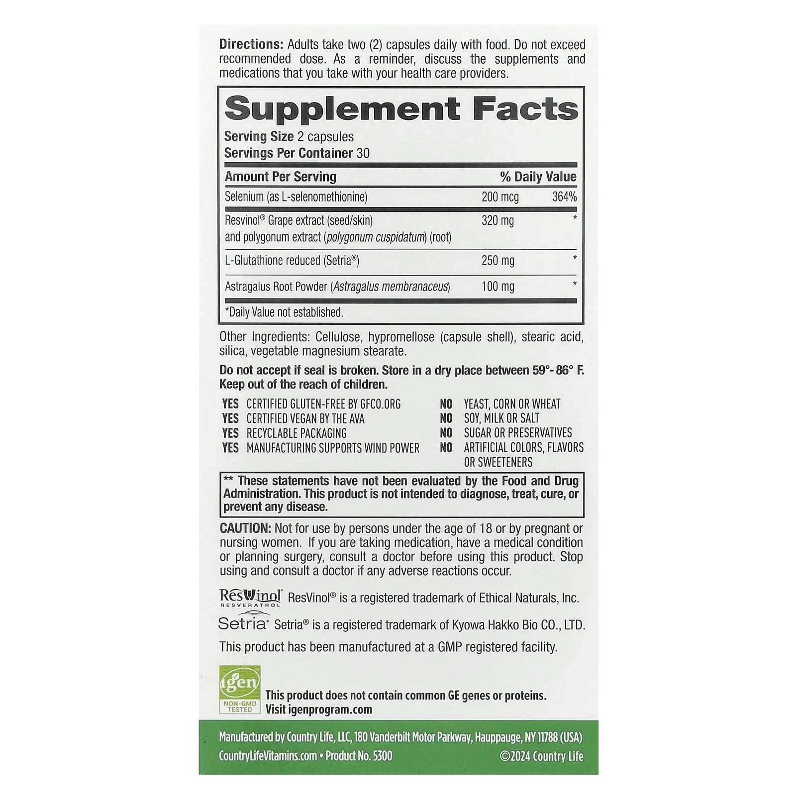 Country Life, Ageless Theory, поддержка теломер, 60 вегетарианских капсул