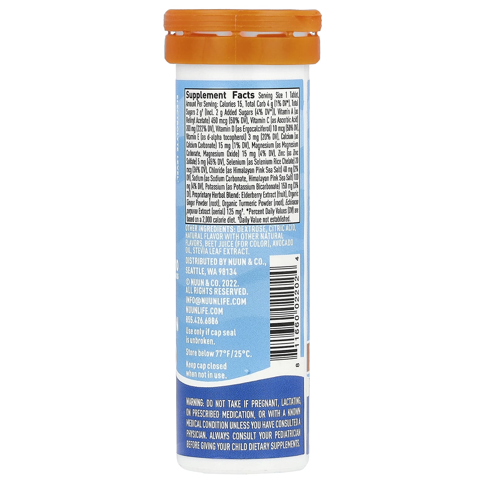 Nuun, Hydration, Immunity, шипучая добавка для иммунитета, голубика и мандарин, 10 таблеток