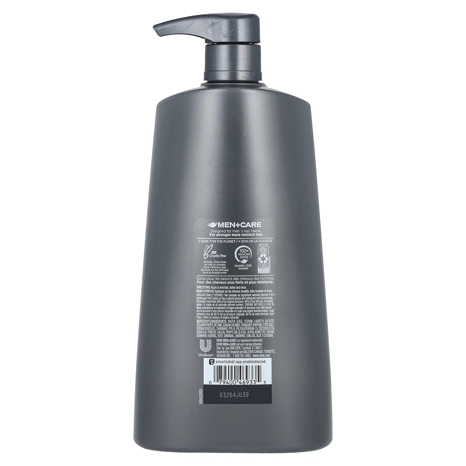 Dove, Men + Care, шампунь, очищающий, уголь и глина, 750 мл (25,4 жидк. Унции)