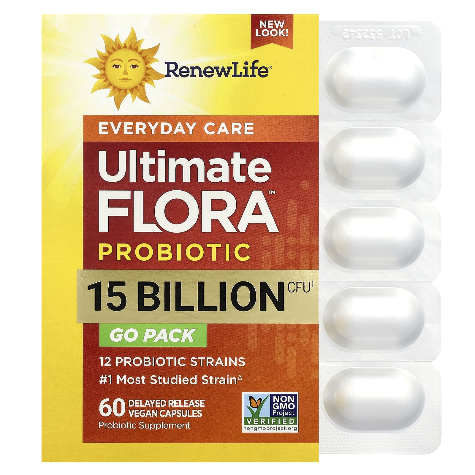 Renew Life, Ultimate Flora ™, пробиотик для повседневного ухода, 15 млрд КОЕ, 60 веганских капсул с отсроченным высвобождением